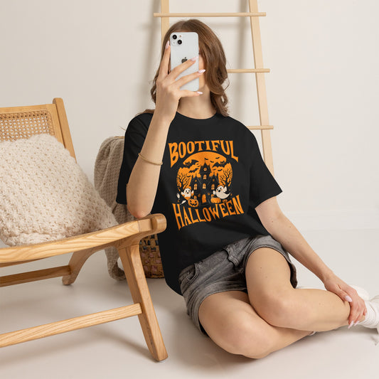 Bootiful Halloween T-Shirt, Haunted House Graphic Tee, Cute Ghost Streetwear Shirt, Spooky Season Aesthetic Gift