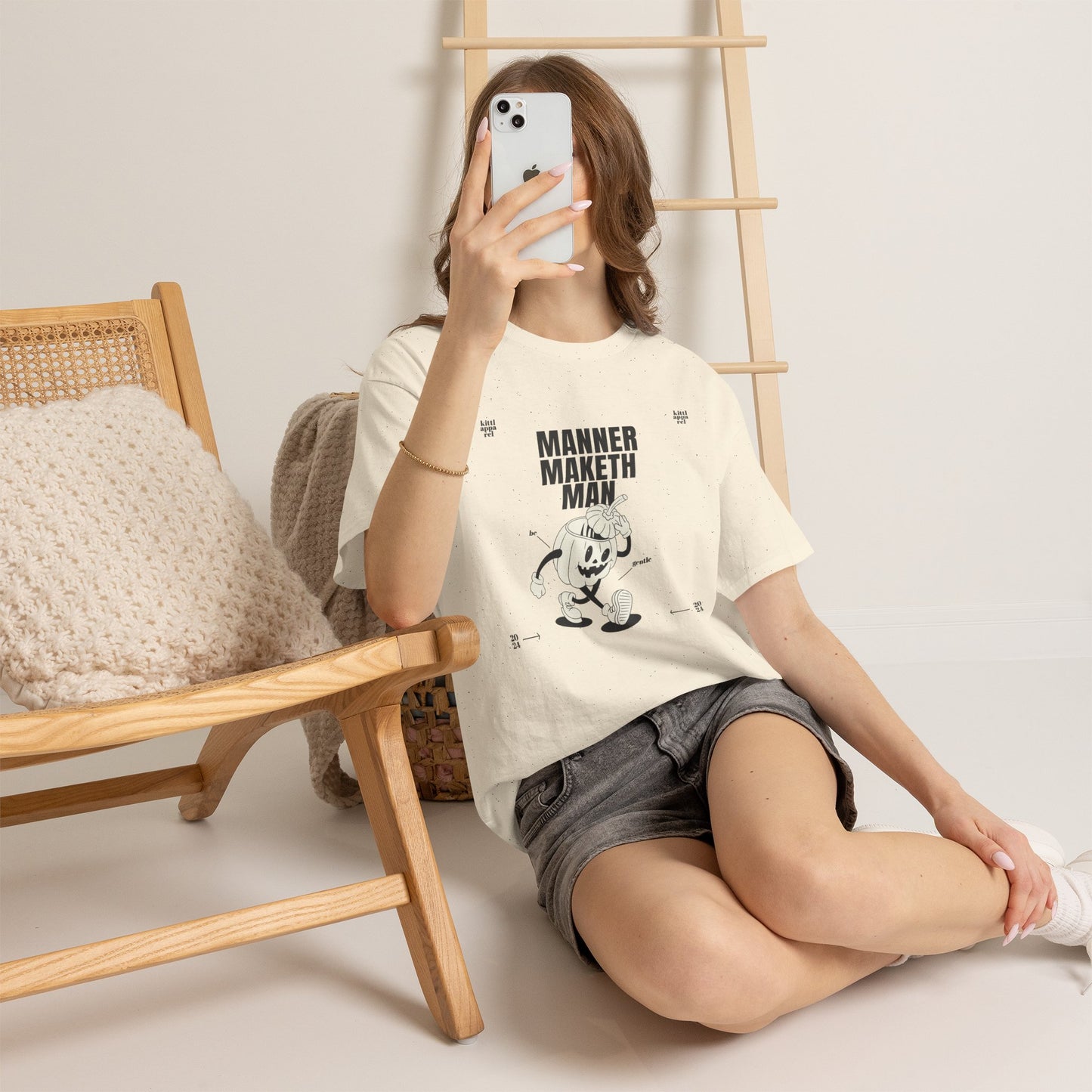Manner Maketh Man T-Shirt, Retro Pumpkin Mascot Graphic Tee, Funny Halloween Streetwear Shirt, Autumn Aesthetic Gift