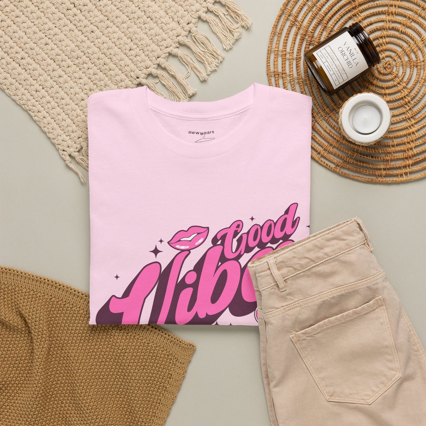 Good Vibes Retro Groovy Graphic T-Shirt Tee, Pink Y2K Streetwear Shirt, Trendy Sneaker Statement Top, Gildan 5000 Retro Gift Tee