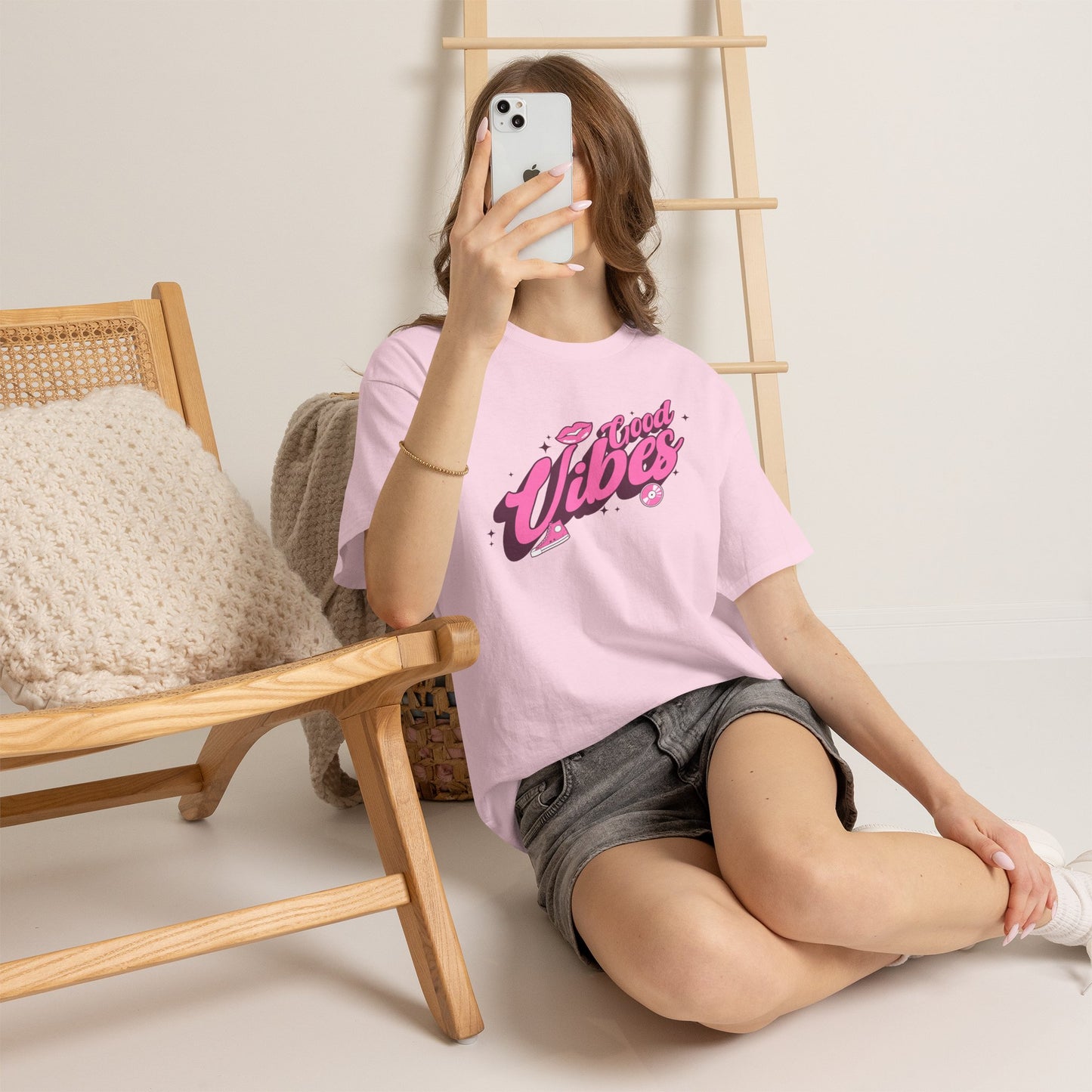 Good Vibes Retro Groovy Graphic T-Shirt Tee, Pink Y2K Streetwear Shirt, Trendy Sneaker Statement Top, Gildan 5000 Retro Gift Tee