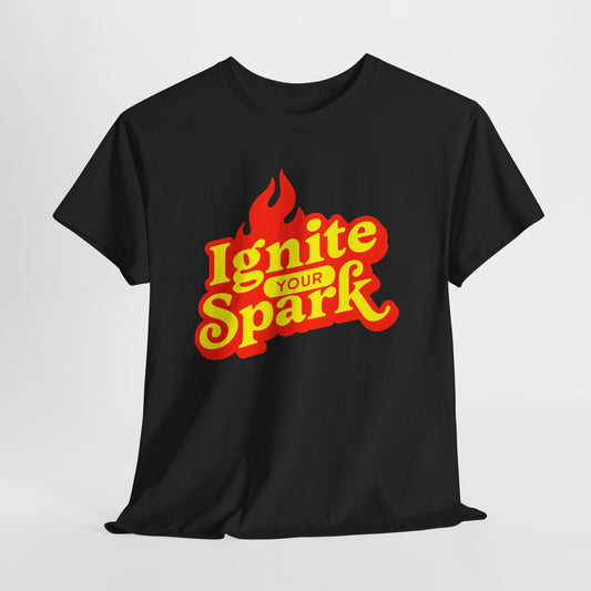 Retro Flame Ignite Graphic T-Shirt Tee, Bold Groovy Lettering Shirt, Motivational Spark Top, Gildan 5000 Inspirational Gift Tee