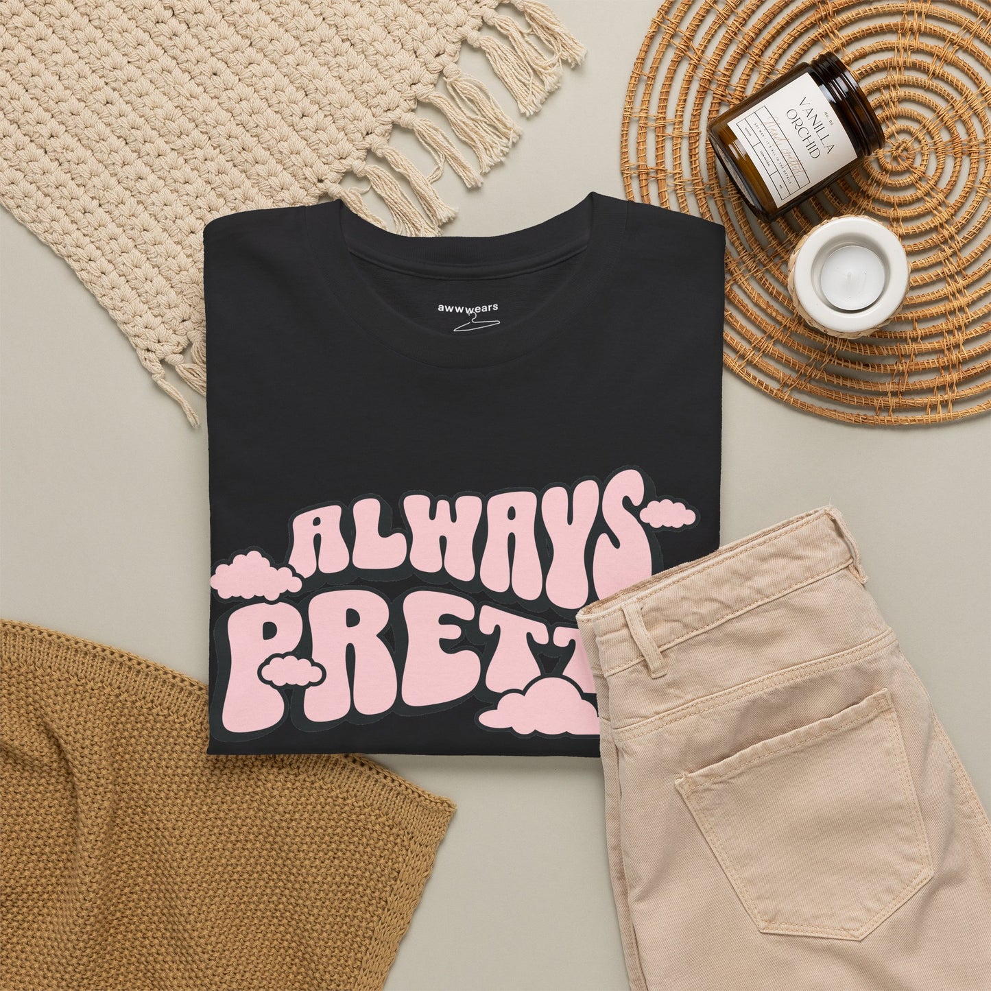 Always Pretty Bubble Letter Graphic T-Shirt Tee, Retro Puffy Streetwear Shirt, Trendy Confidence Statement Top, Gildan 5000 Gift Tee