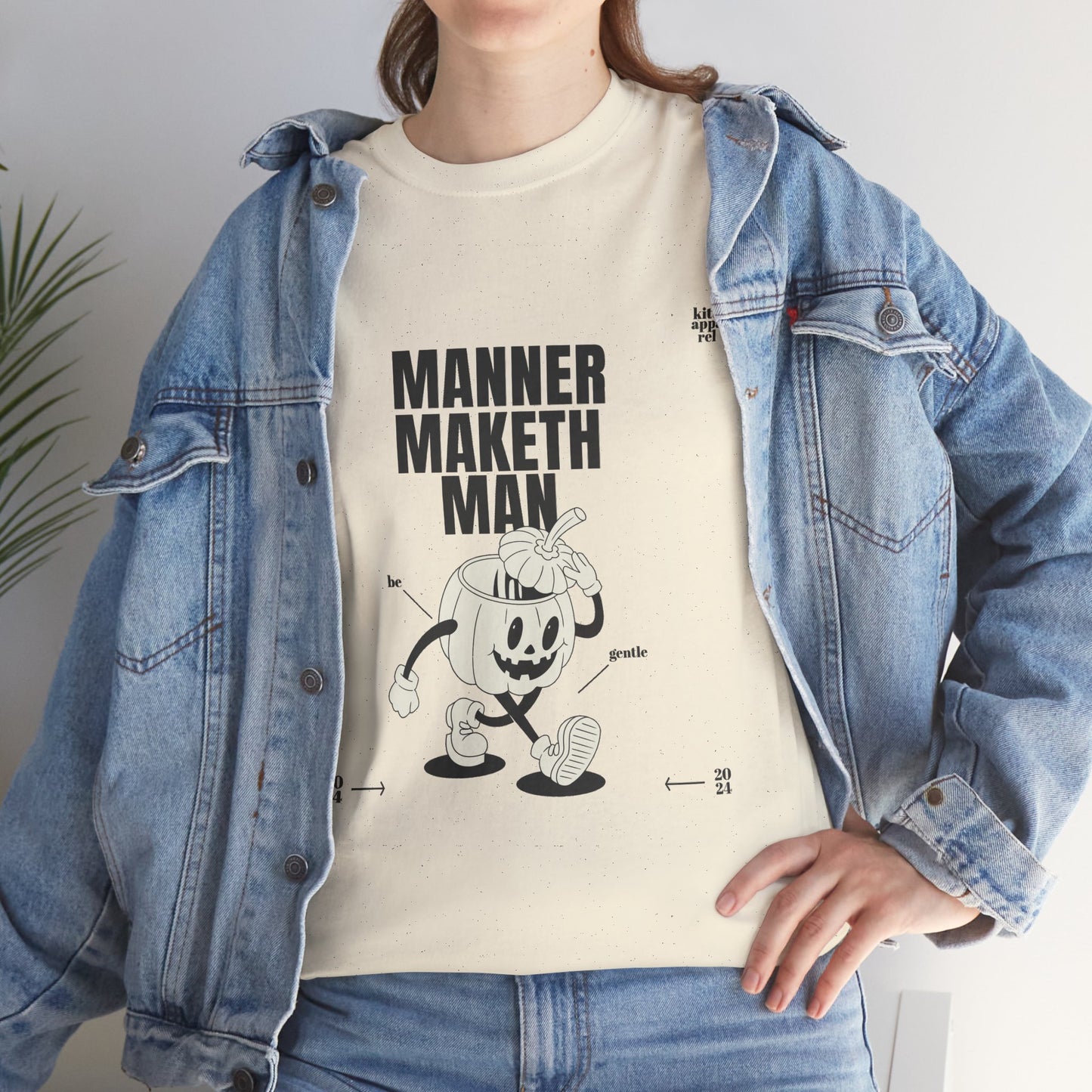 Manner Maketh Man T-Shirt, Retro Pumpkin Mascot Graphic Tee, Funny Halloween Streetwear Shirt, Autumn Aesthetic Gift