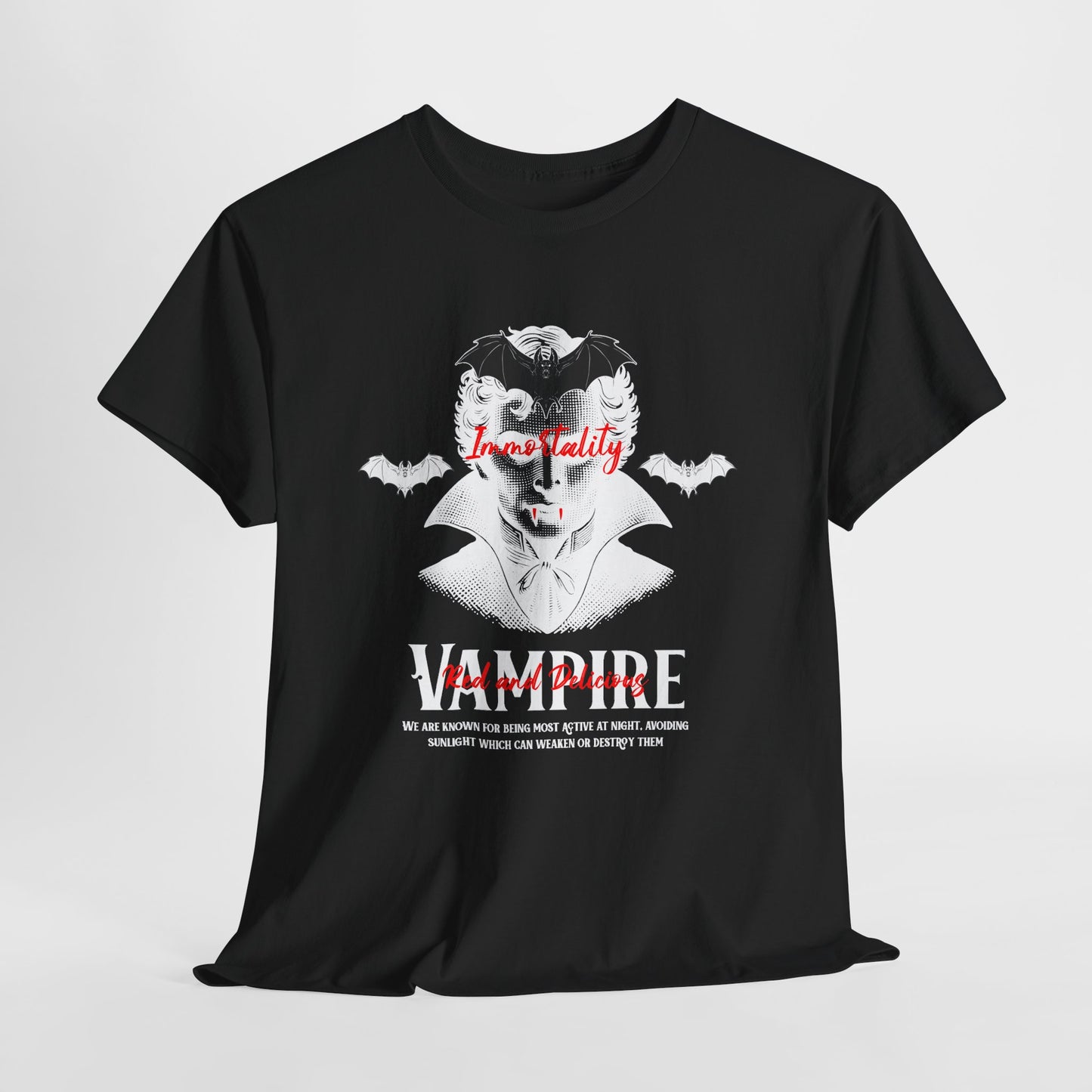 Vampire Bat T-Shirt, Immortality Gothic Graphic Tee, Halloween Script Streetwear Shirt, Red And Delicious Gift