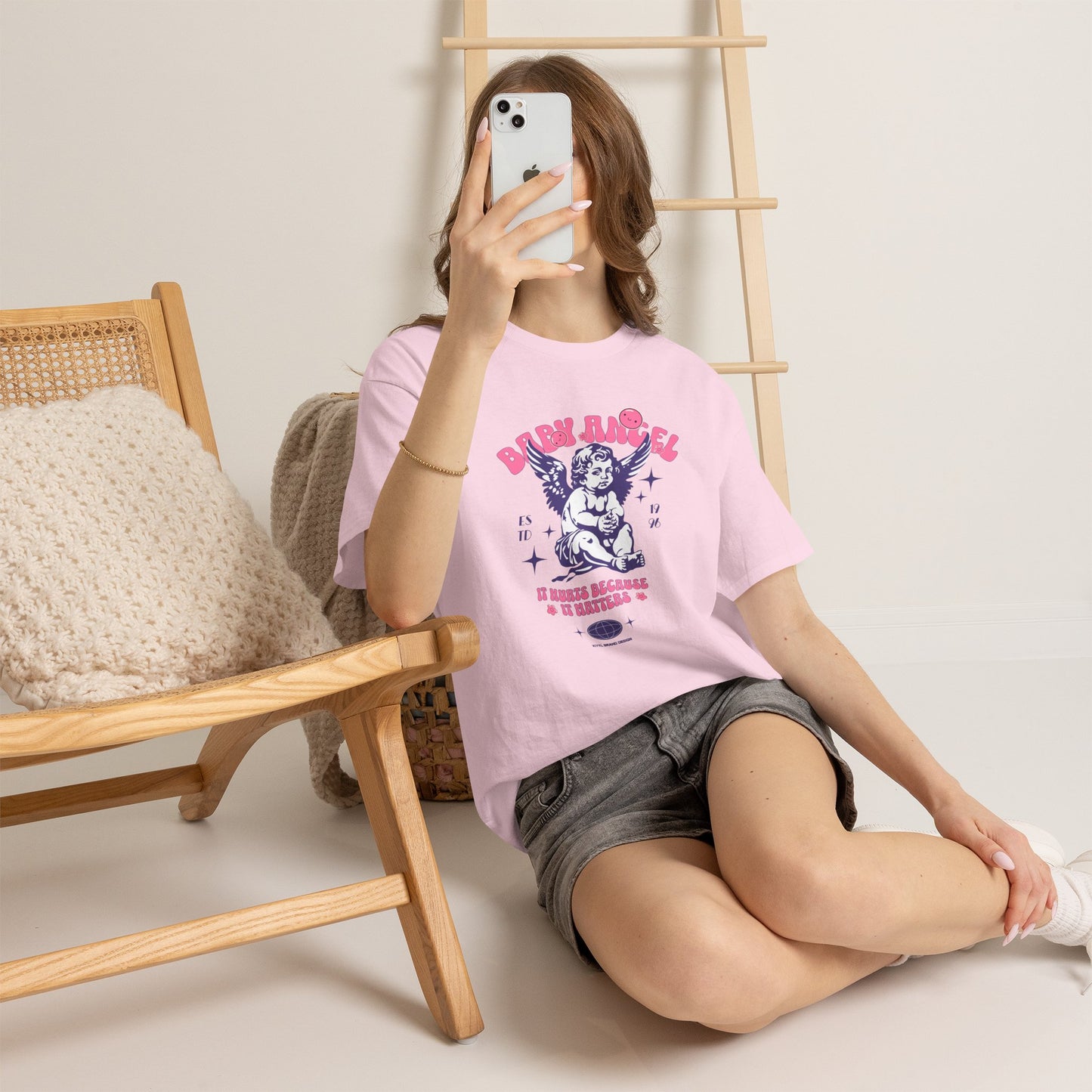 Baby Angel T-Shirt, Y2K Cherub Graphic Tee, Pink Streetwear Shirt, Emotional Aesthetic Gift