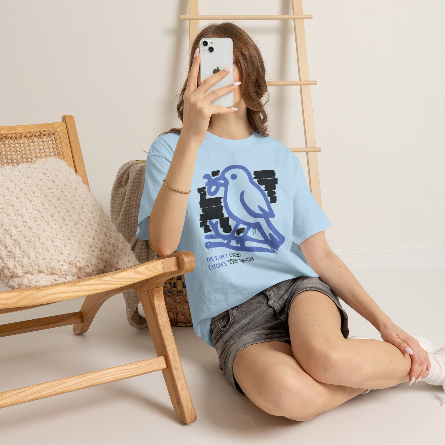 Early Bird Catches The Worm Graphic T-Shirt Tee, Abstract Line Art Shirt, Bold Statement Top, Gildan 5000 Motivational Gift Tee