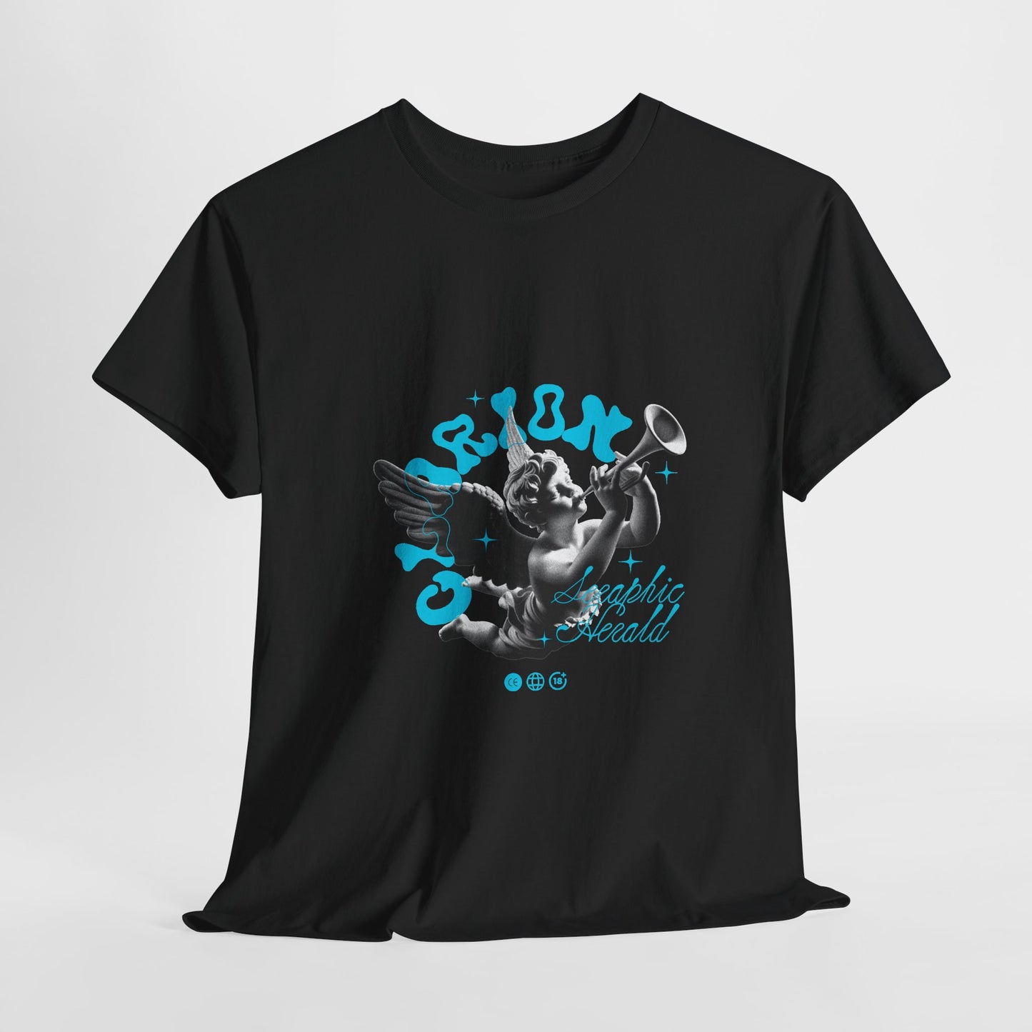 Baby Angel Cherub Graphic Tee, Trumpet Statue Art Shirt, Blue Gothic Streetwear Top, Renaissance Aesthetic Gift