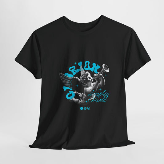Baby Angel Cherub Graphic Tee, Trumpet Statue Art Shirt, Blue Gothic Streetwear Top, Renaissance Aesthetic Gift