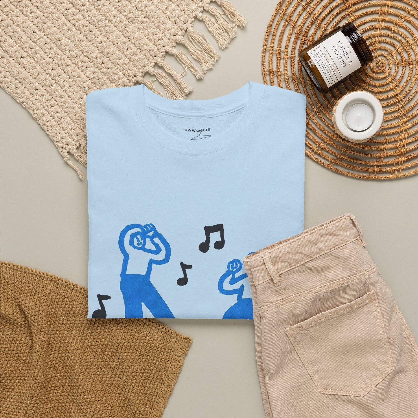 Dancing Vinyl Record T-Shirt, Retro Music Graphic Tee, Blue Hand Drawn Streetwear Shirt, Music Lover Aesthetic Gift