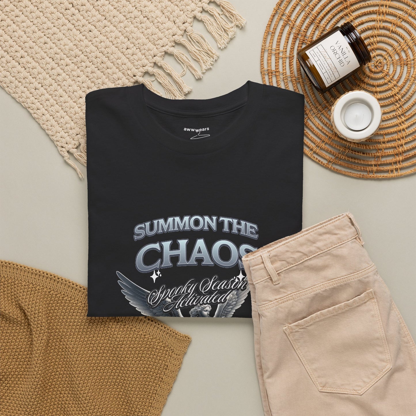 Summon The Chaos T-Shirt, Gothic Angel Trumpet Statue Graphic Tee, Spooky Season Streetwear Shirt, Halloween Vintage Aesthetic Gift
