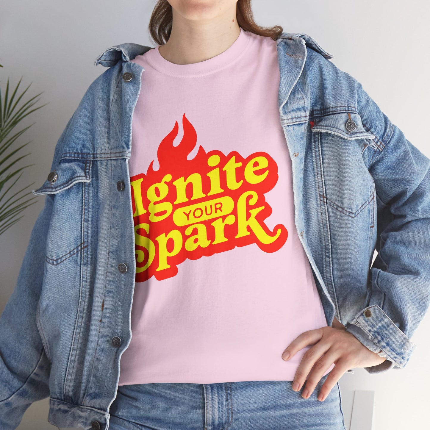 Retro Flame Ignite Graphic T-Shirt Tee, Bold Groovy Lettering Shirt, Motivational Spark Top, Gildan 5000 Inspirational Gift Tee