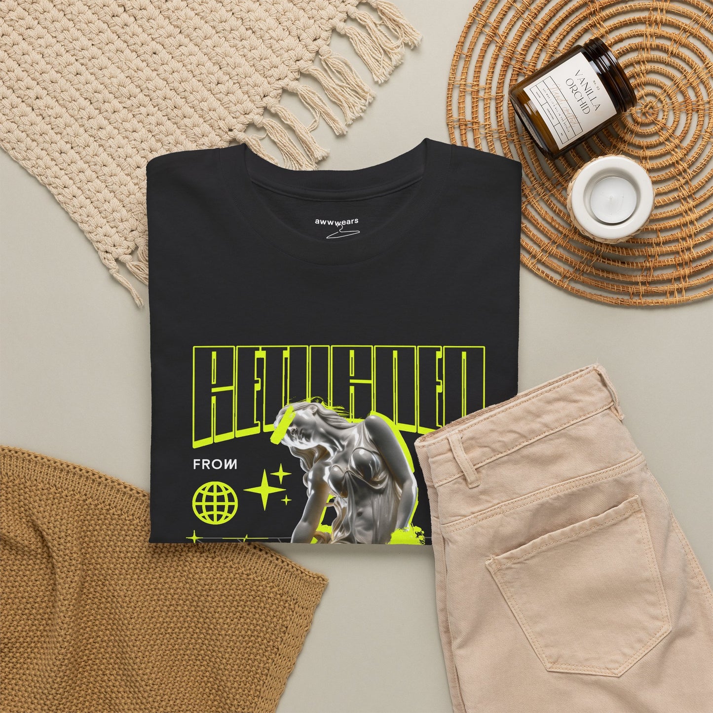 Chrome Statue Woman T-Shirt, Returned Liquid Metal Graphic Tee, Neon Green Streetwear Shirt, Cyber Y2K Gift
