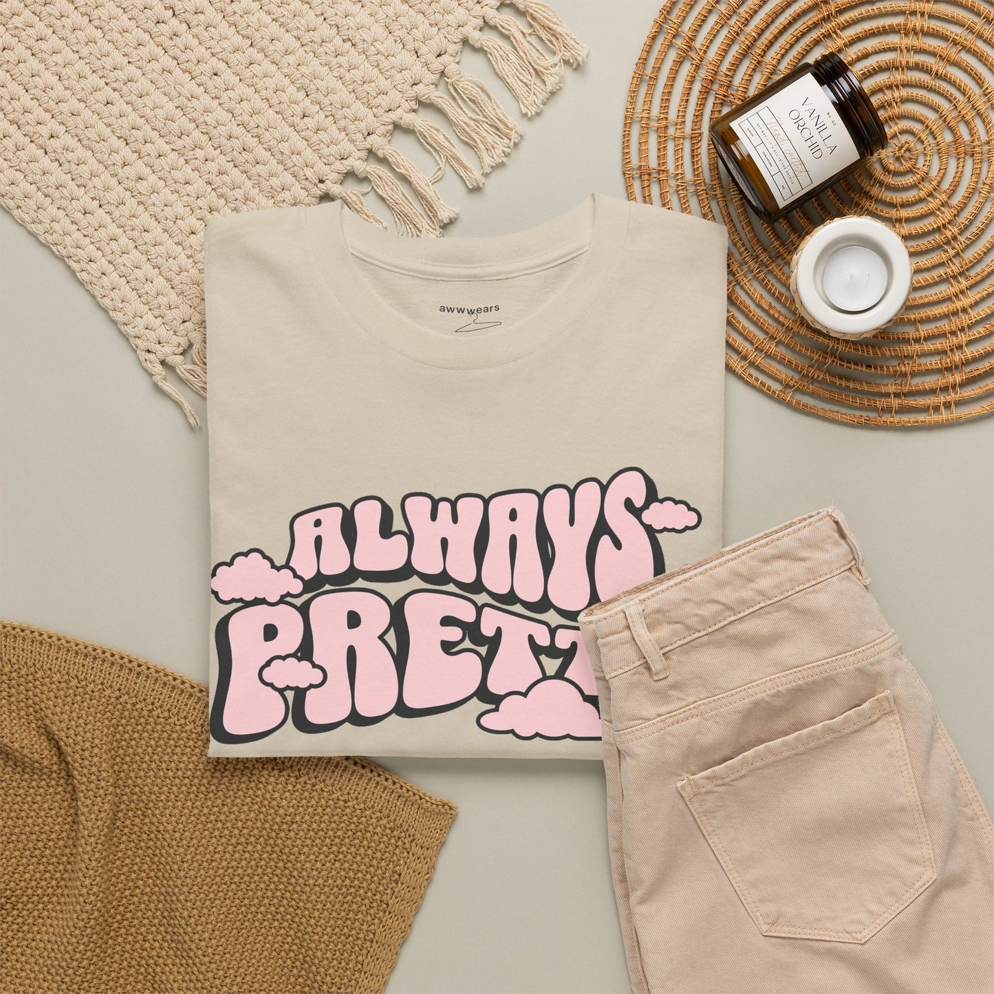 Always Pretty Bubble Letter Graphic T-Shirt Tee, Retro Puffy Streetwear Shirt, Trendy Confidence Statement Top, Gildan 5000 Gift Tee