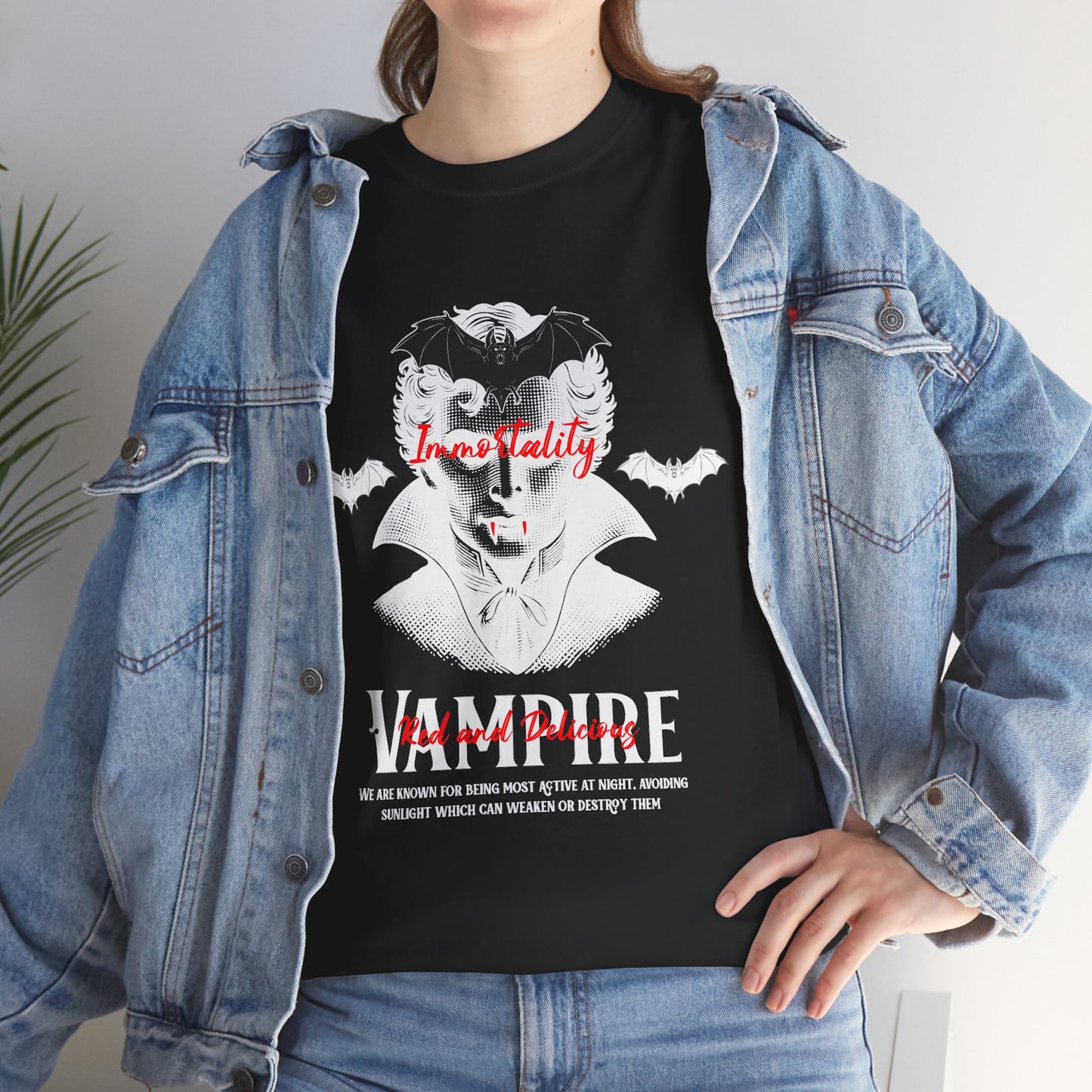 Vampire Bat T-Shirt, Immortality Gothic Graphic Tee, Halloween Script Streetwear Shirt, Red And Delicious Gift