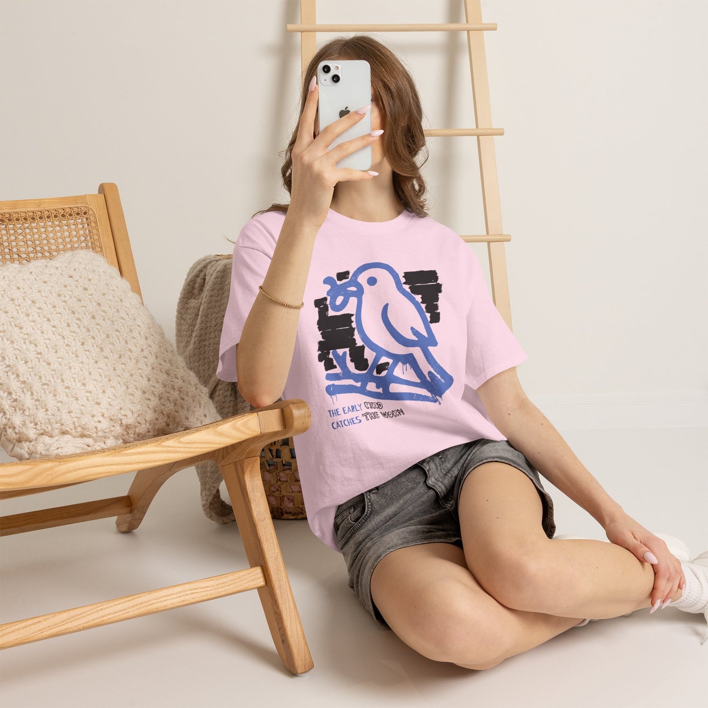 Early Bird Catches The Worm Graphic T-Shirt Tee, Abstract Line Art Shirt, Bold Statement Top, Gildan 5000 Motivational Gift Tee