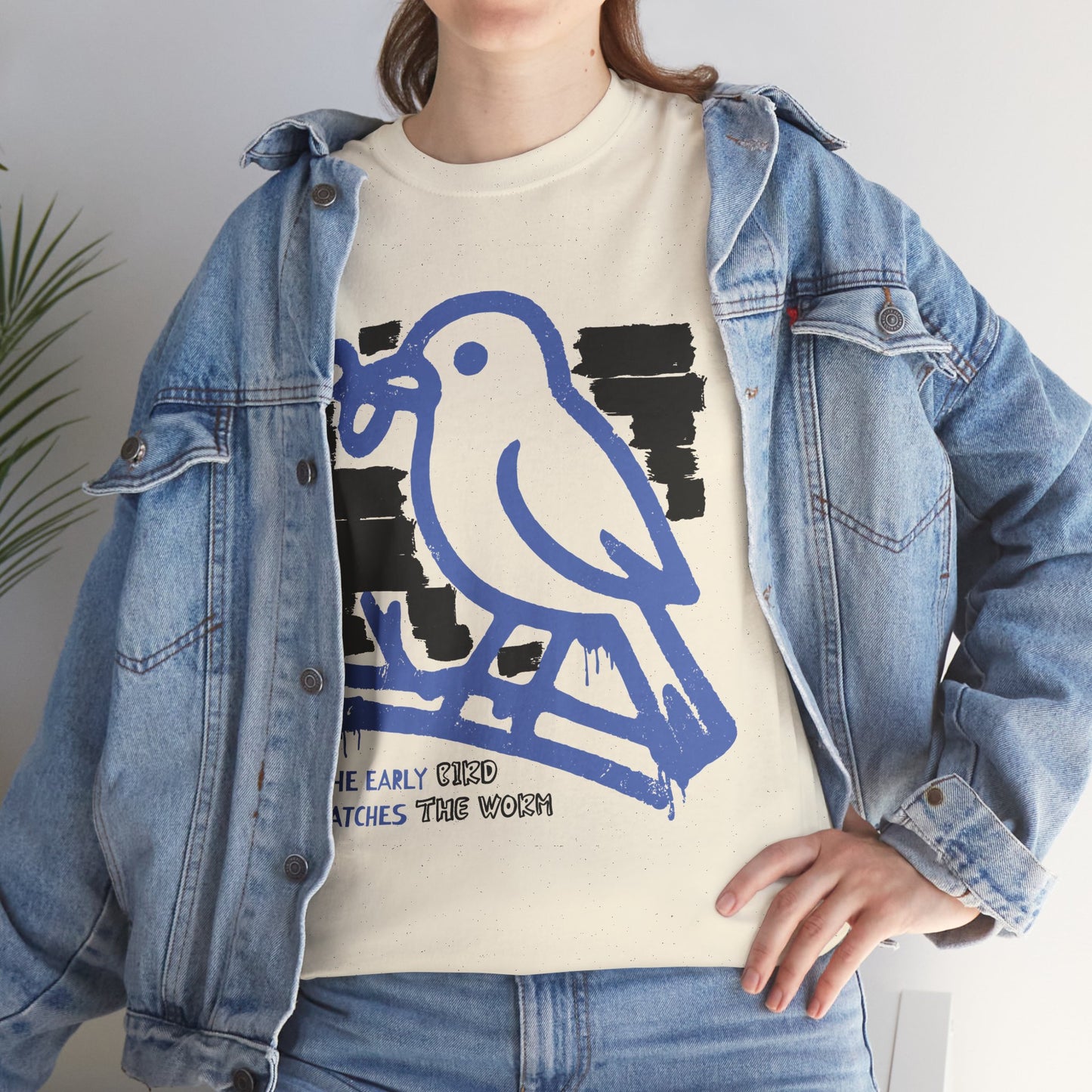 Early Bird Catches The Worm Graphic T-Shirt Tee, Abstract Line Art Shirt, Bold Statement Top, Gildan 5000 Motivational Gift Tee