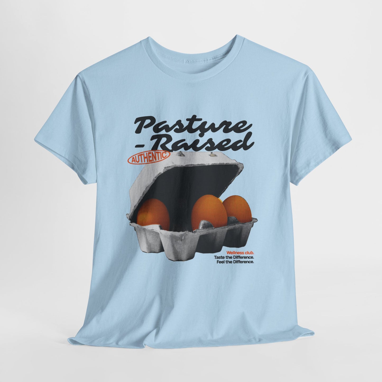 Pasture Raised Eggs Graphic T-Shirt Tee, Retro Halftone Wellness Shirt, Farmers Market Statement Top, Gildan 5000 Foodie Gift Tee