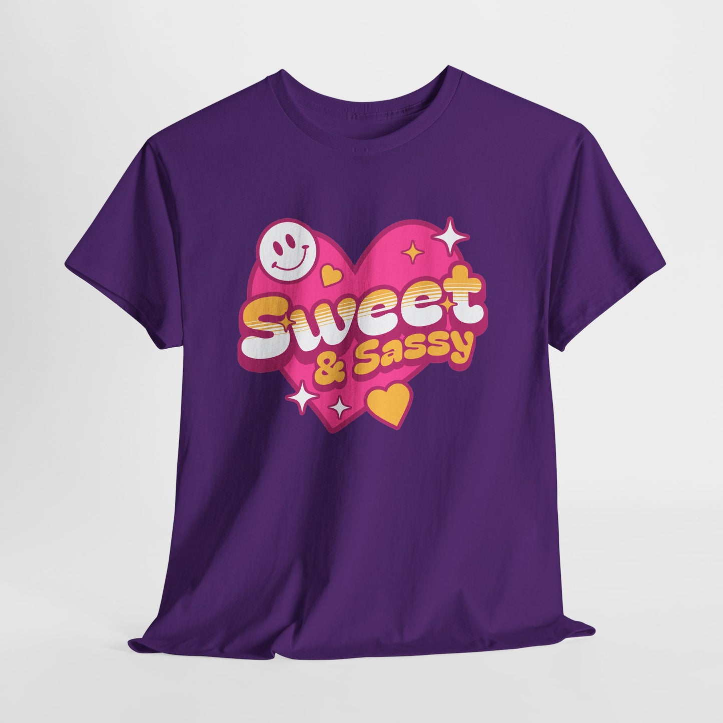 Sweet And Sassy Graphic T-Shirt Tee, Retro Groovy Heart Shirt, Trendy Smiley Statement Top, Gildan 5000 Valentine Gift Tee