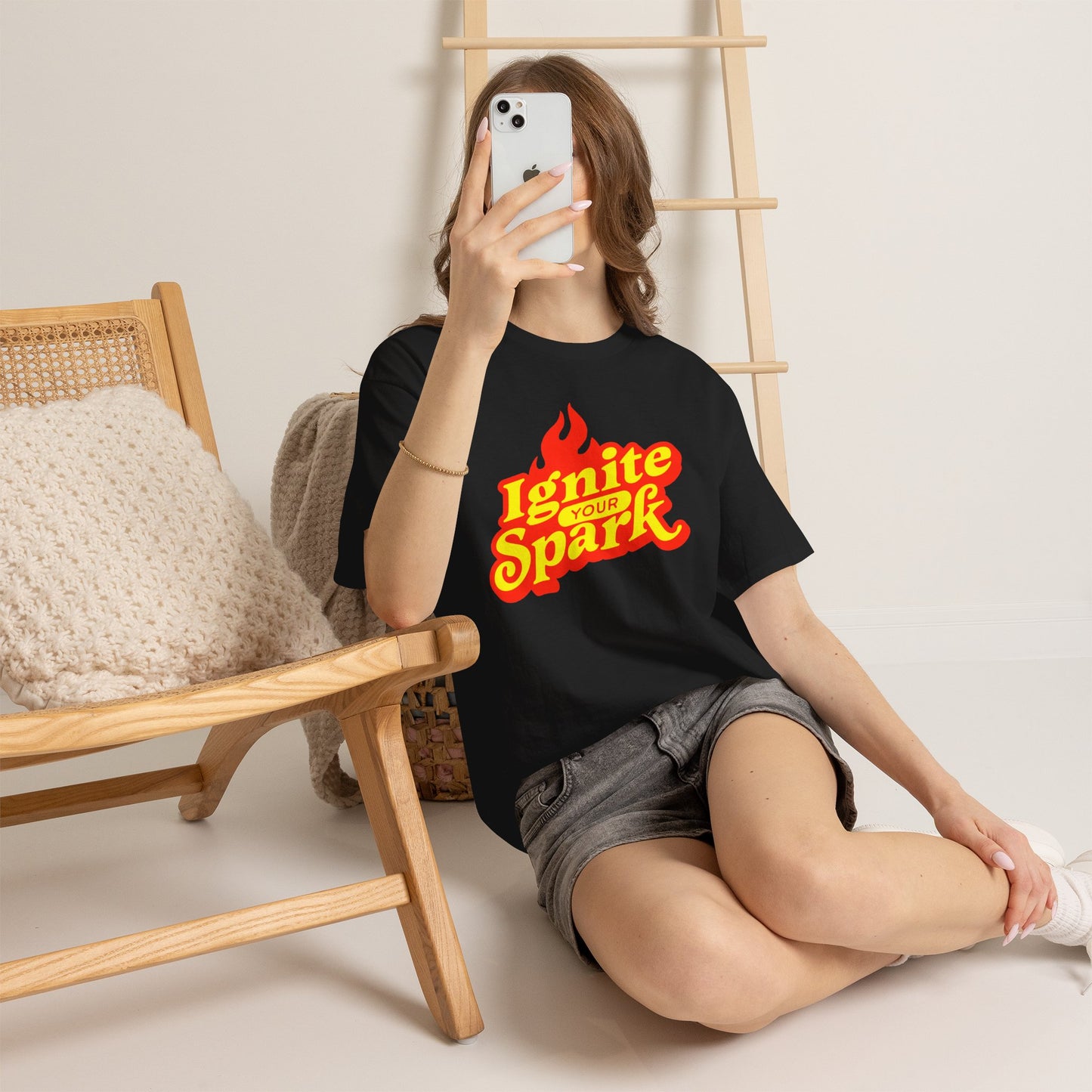 Retro Flame Ignite Graphic T-Shirt Tee, Bold Groovy Lettering Shirt, Motivational Spark Top, Gildan 5000 Inspirational Gift Tee