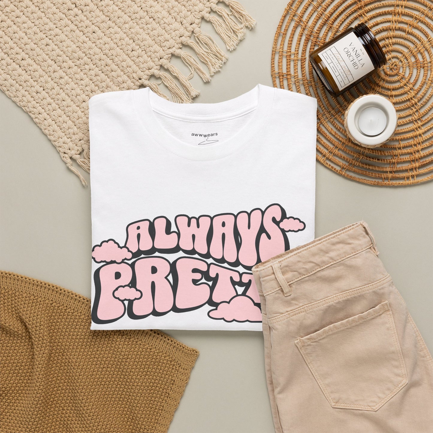 Always Pretty Bubble Letter Graphic T-Shirt Tee, Retro Puffy Streetwear Shirt, Trendy Confidence Statement Top, Gildan 5000 Gift Tee