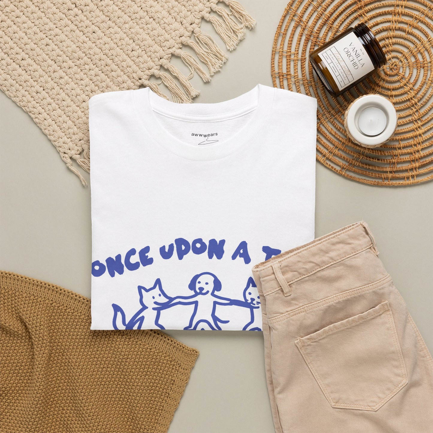 Once Upon A Time T-Shirt, Cat Dog Mouse Campfire Graphic Tee, Cute Animal Streetwear Shirt, Funny Pet Aesthetic Gift