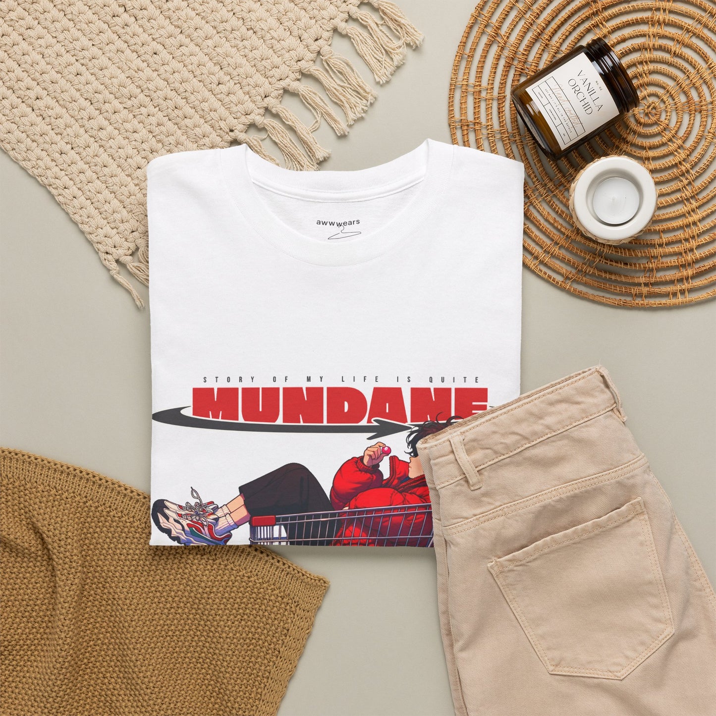 Mundane Anime Shopping Cart Graphic T-Shirt Tee, Y2K Streetwear Manga Shirt, Trendy Statement Top, Gildan 5000 Anime Gift Tee