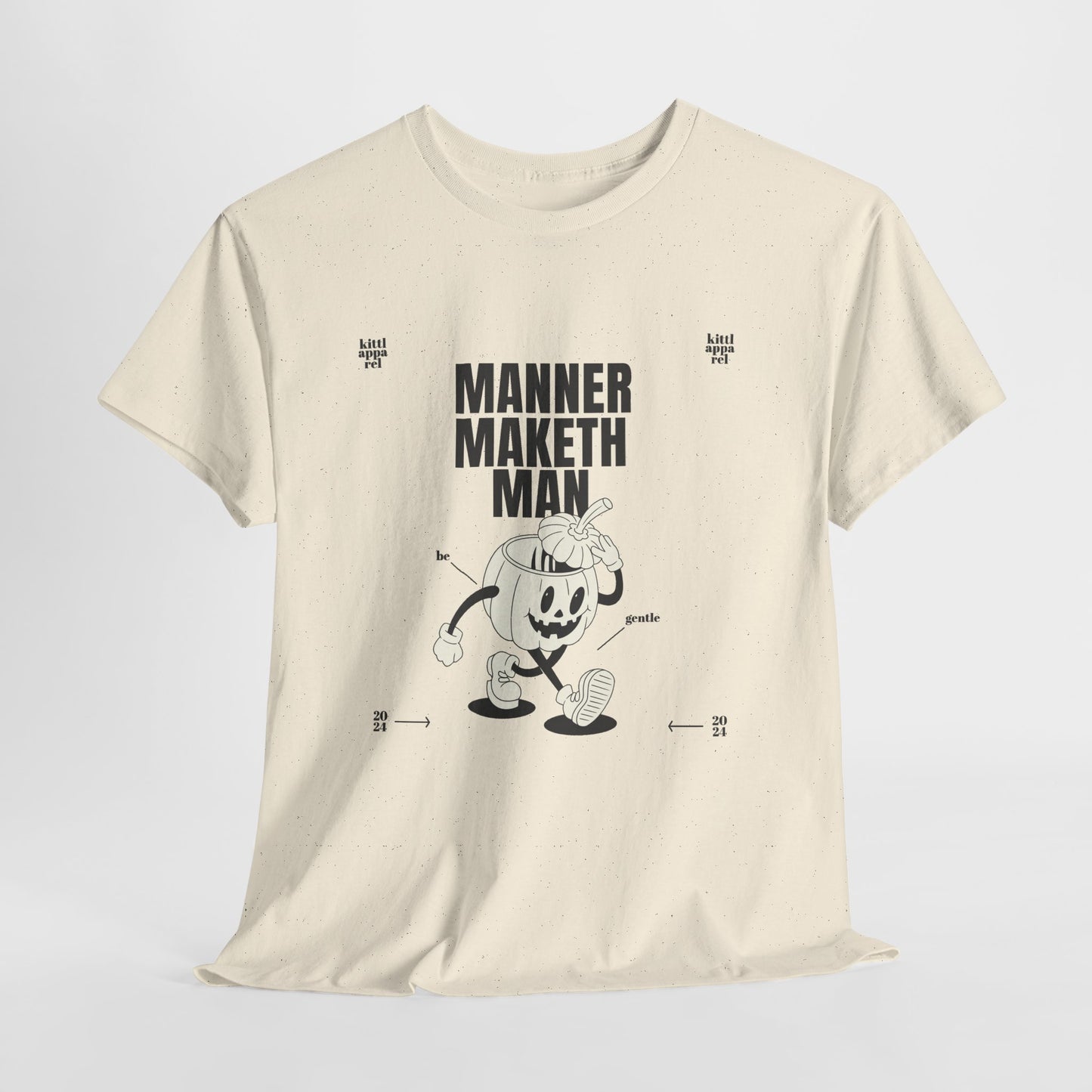 Manner Maketh Man T-Shirt, Retro Pumpkin Mascot Graphic Tee, Funny Halloween Streetwear Shirt, Autumn Aesthetic Gift