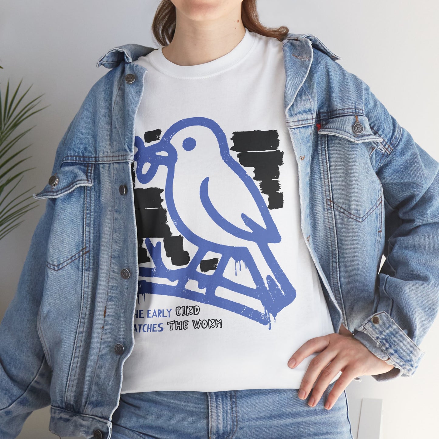 Early Bird Catches The Worm Graphic T-Shirt Tee, Abstract Line Art Shirt, Bold Statement Top, Gildan 5000 Motivational Gift Tee
