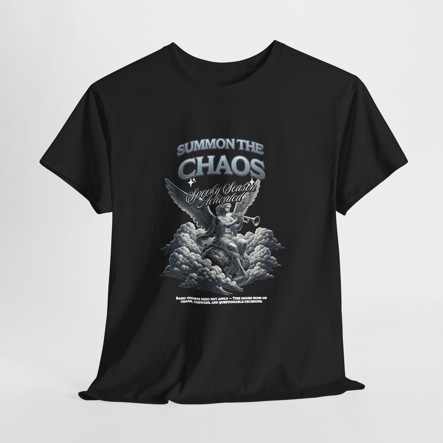 Summon The Chaos T-Shirt, Gothic Angel Trumpet Statue Graphic Tee, Spooky Season Streetwear Shirt, Halloween Vintage Aesthetic Gift