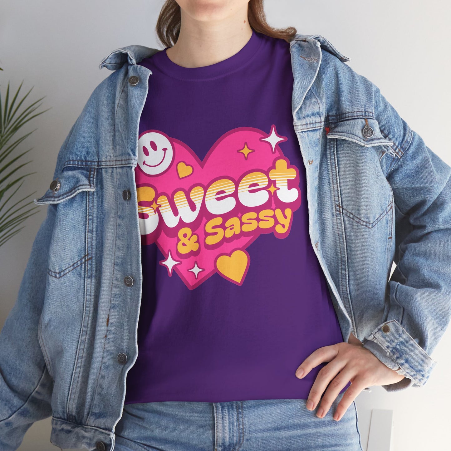 Sweet And Sassy Graphic T-Shirt Tee, Retro Groovy Heart Shirt, Trendy Smiley Statement Top, Gildan 5000 Valentine Gift Tee