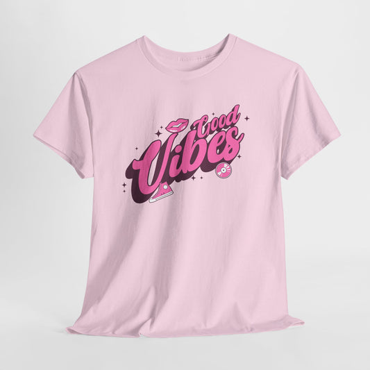 Good Vibes Retro Groovy Graphic T-Shirt Tee, Pink Y2K Streetwear Shirt, Trendy Sneaker Statement Top, Gildan 5000 Retro Gift Tee
