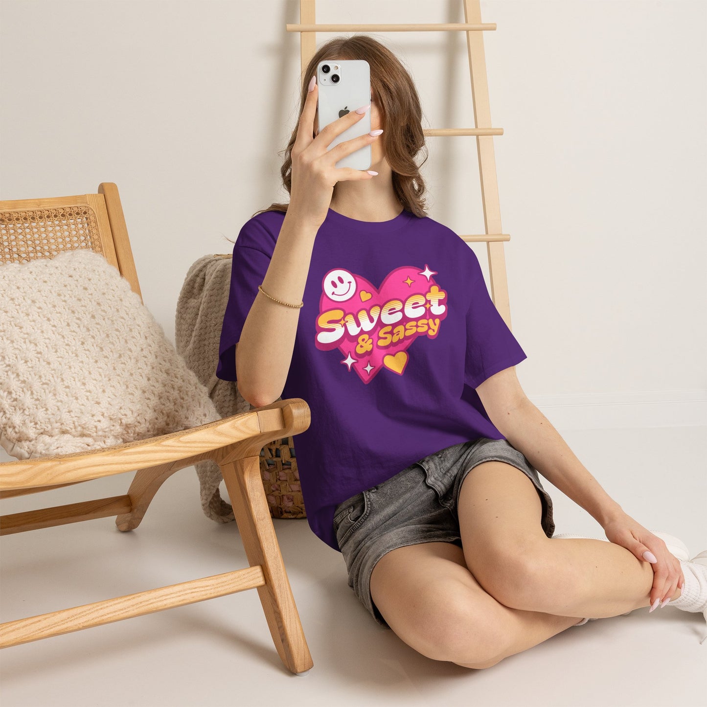 Sweet And Sassy Graphic T-Shirt Tee, Retro Groovy Heart Shirt, Trendy Smiley Statement Top, Gildan 5000 Valentine Gift Tee