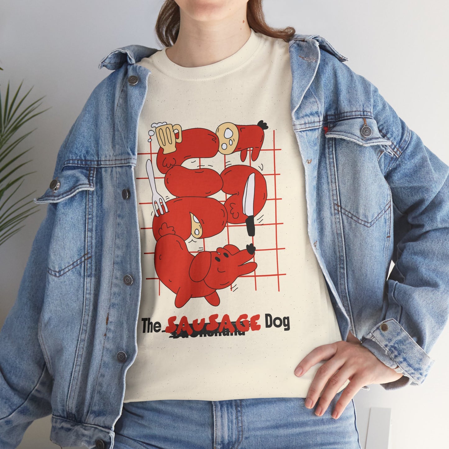 Sausage Dog T-Shirt, Funny Dachshund Cartoon Graphic Tee, Beer Pretzel Streetwear Shirt, Dog Lover Gift