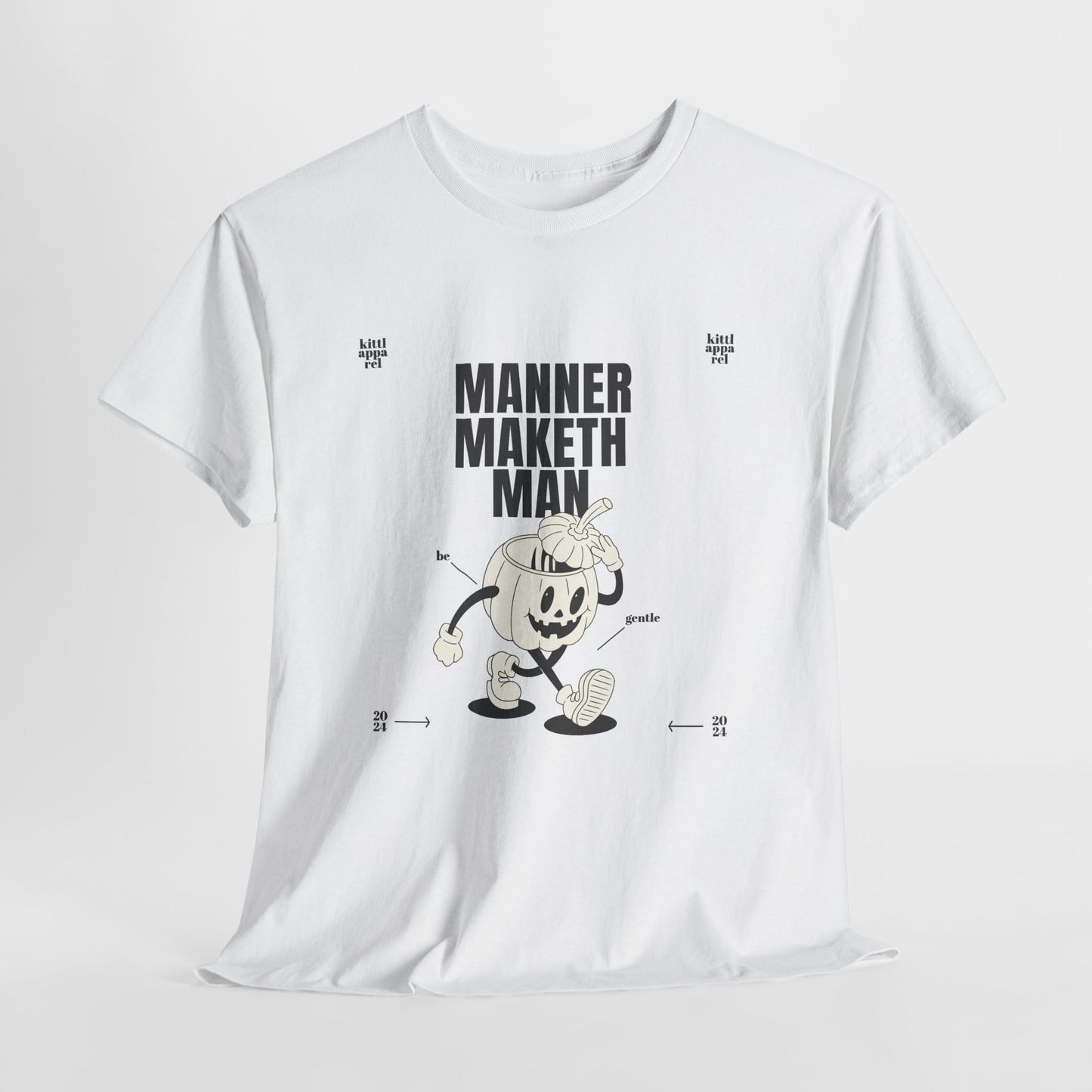Manner Maketh Man T-Shirt, Retro Pumpkin Mascot Graphic Tee, Funny Halloween Streetwear Shirt, Autumn Aesthetic Gift