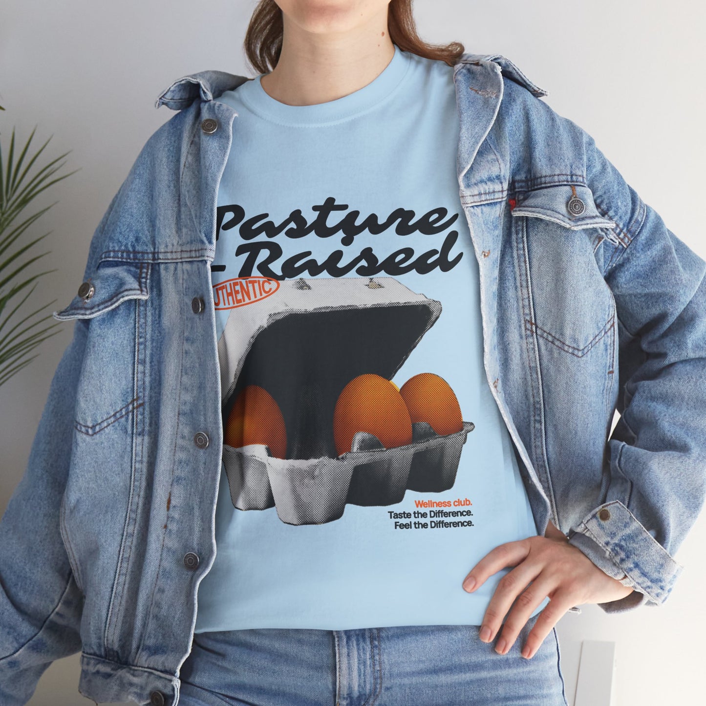 Pasture Raised Eggs Graphic T-Shirt Tee, Retro Halftone Wellness Shirt, Farmers Market Statement Top, Gildan 5000 Foodie Gift Tee