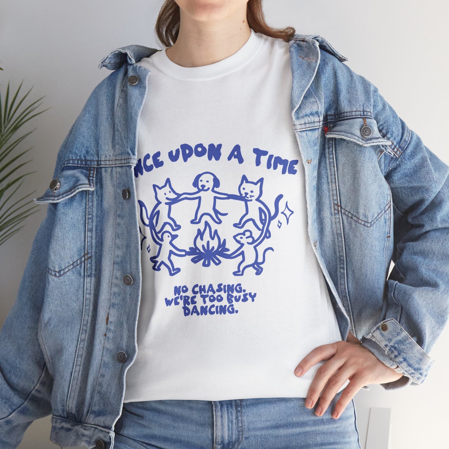Once Upon A Time T-Shirt, Cat Dog Mouse Campfire Graphic Tee, Cute Animal Streetwear Shirt, Funny Pet Aesthetic Gift