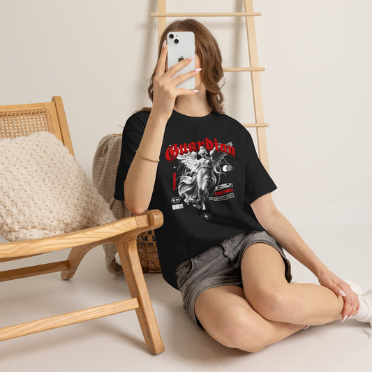 Gothic Angel Statue T-Shirt, Guardian Graphic Tee, Streetwear Blackletter Shirt, Dark Aesthetic Gift Tee