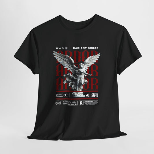 Ardor Angel Statue T-Shirt, Gothic Red Typography Graphic Tee, Vintage Marble Streetwear Shirt, Dark Academia Aesthetic Gift