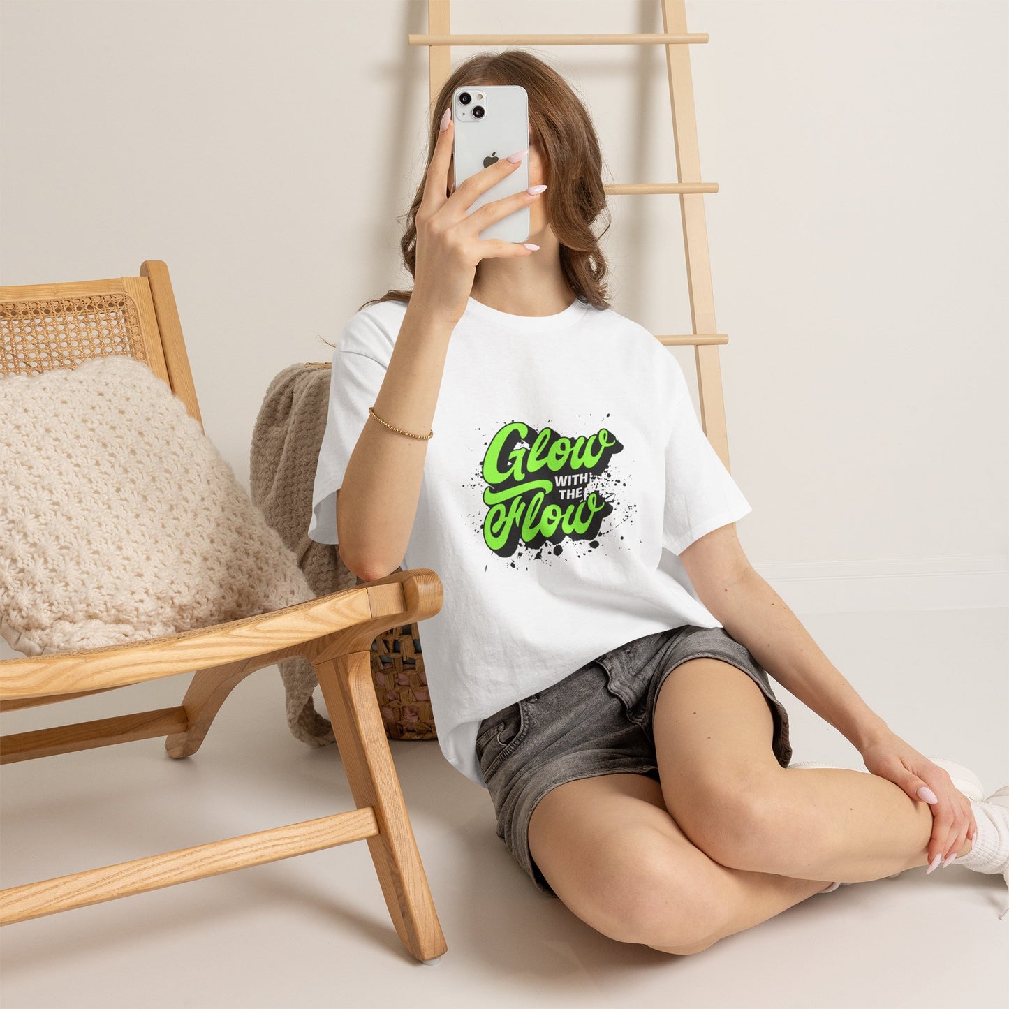 Glow With The Flow Graphic T-Shirt Tee, Neon Splatter Streetwear Shirt, Bold Motivational Statement Top, Gildan 5000 Trendy Gift Tee
