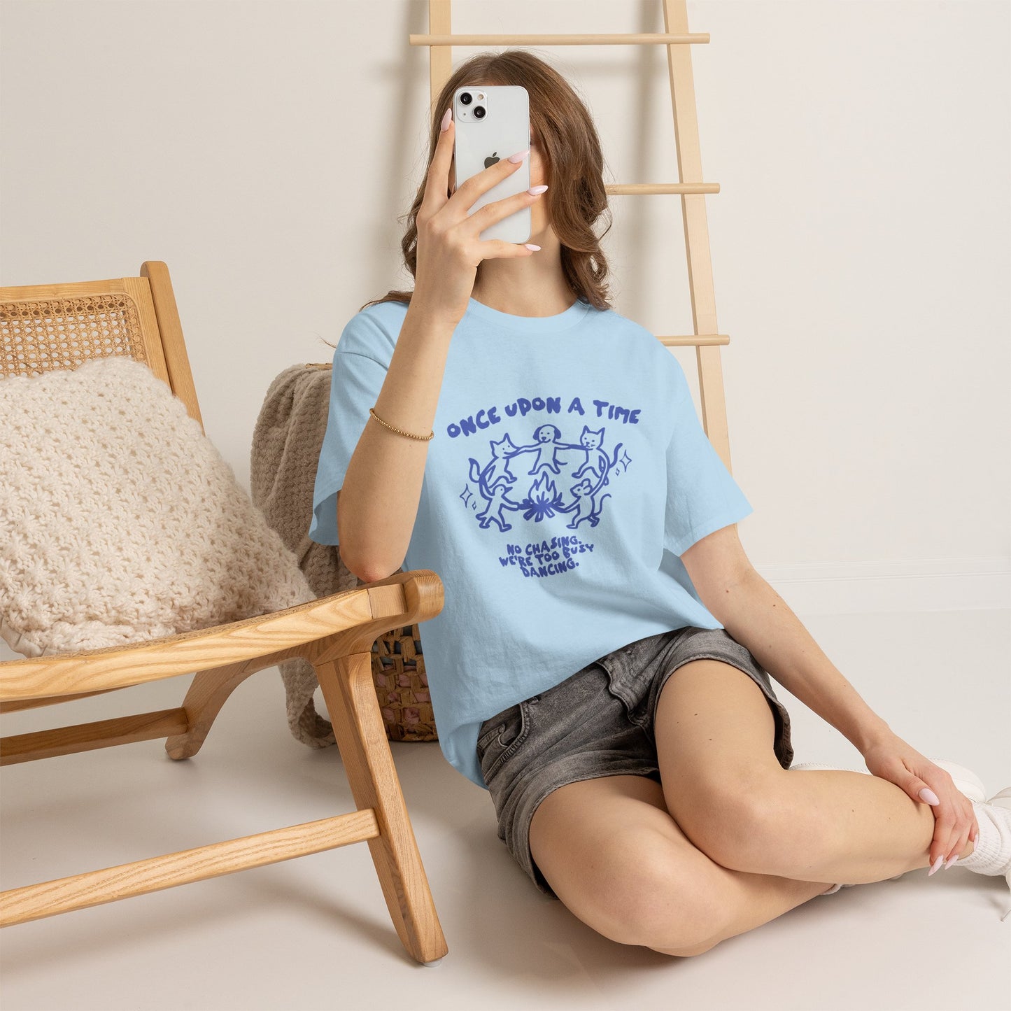 Once Upon A Time T-Shirt, Cat Dog Mouse Campfire Graphic Tee, Cute Animal Streetwear Shirt, Funny Pet Aesthetic Gift