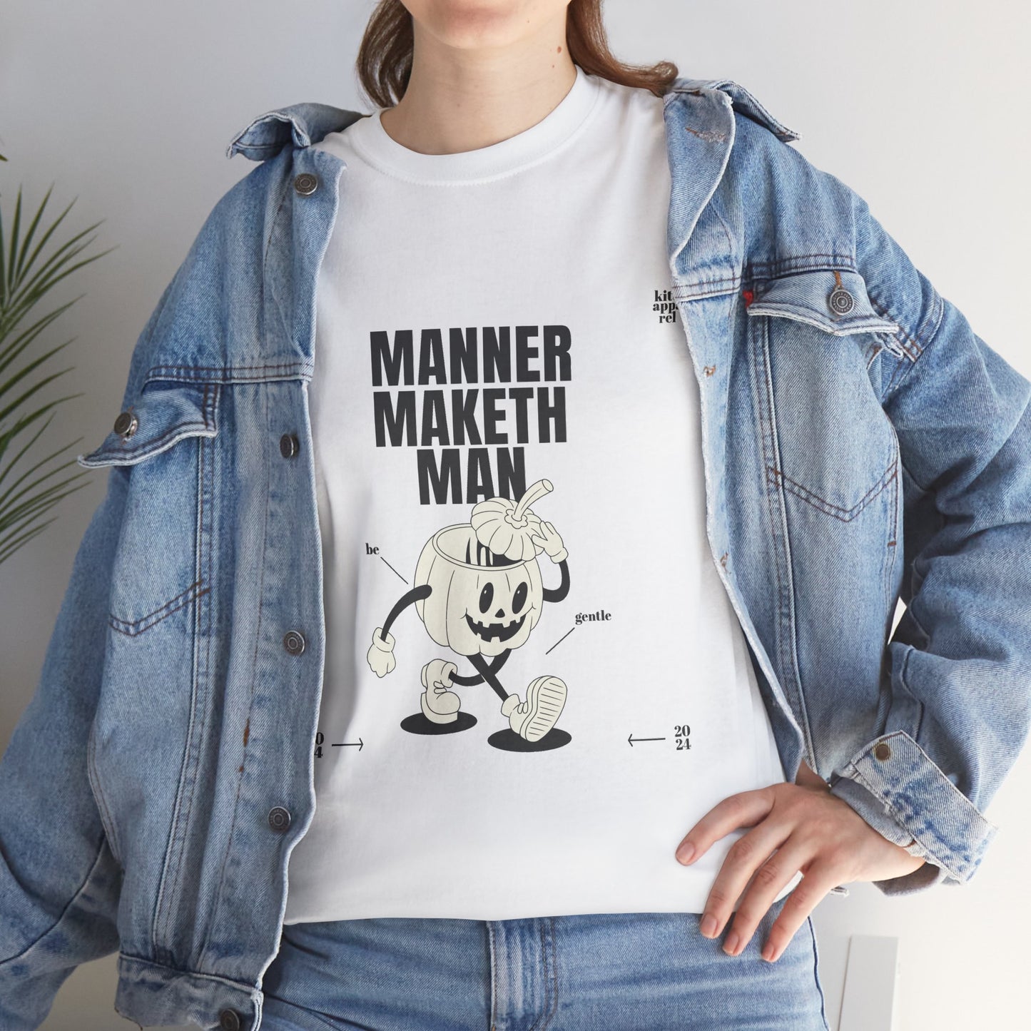 Manner Maketh Man T-Shirt, Retro Pumpkin Mascot Graphic Tee, Funny Halloween Streetwear Shirt, Autumn Aesthetic Gift