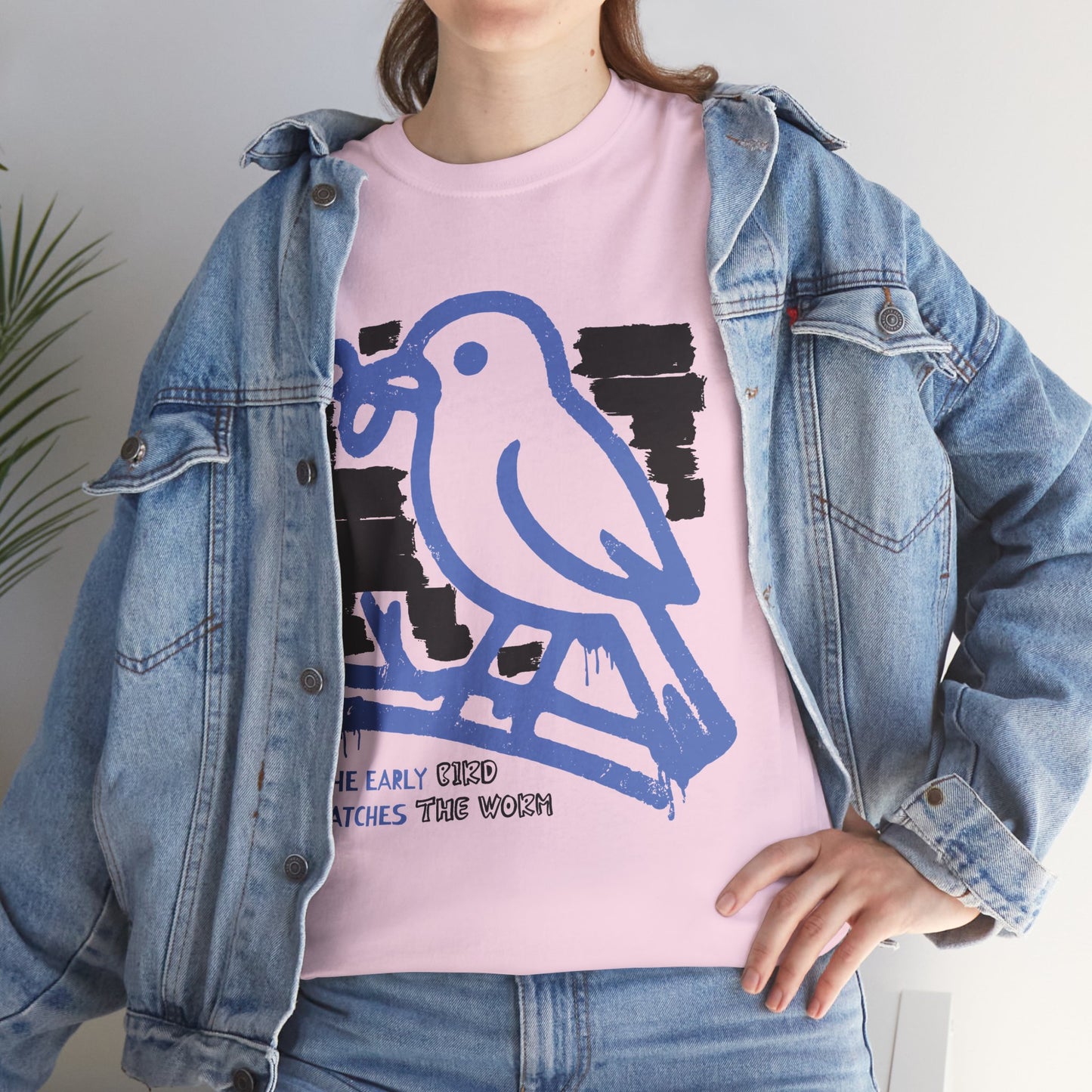Early Bird Catches The Worm Graphic T-Shirt Tee, Abstract Line Art Shirt, Bold Statement Top, Gildan 5000 Motivational Gift Tee