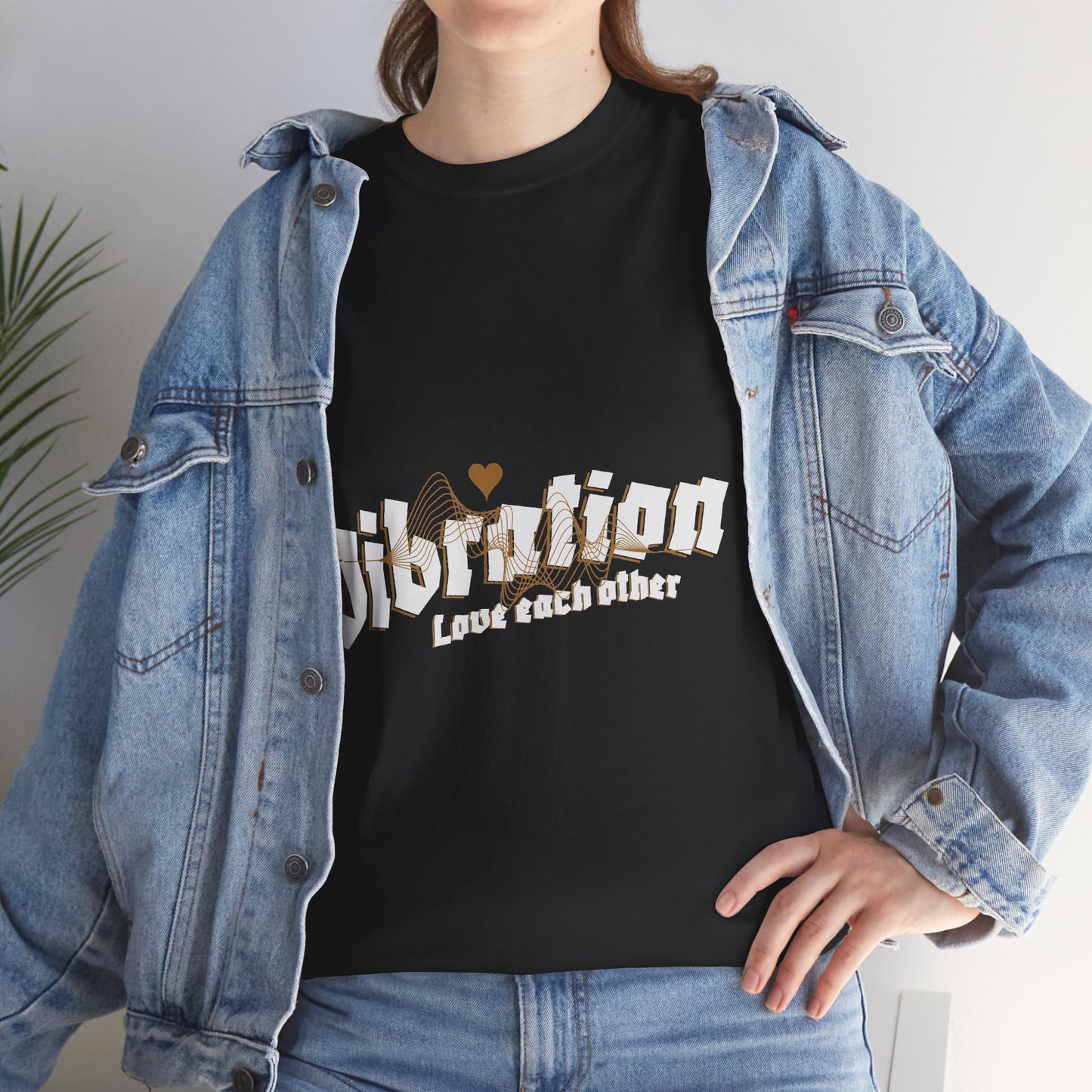 Vibration Love Each Other Graphic T-Shirt Tee, Retro Heart Statement Shirt, Trendy Wavy Top, Gildan 5000 Positive Vibes Gift Tee