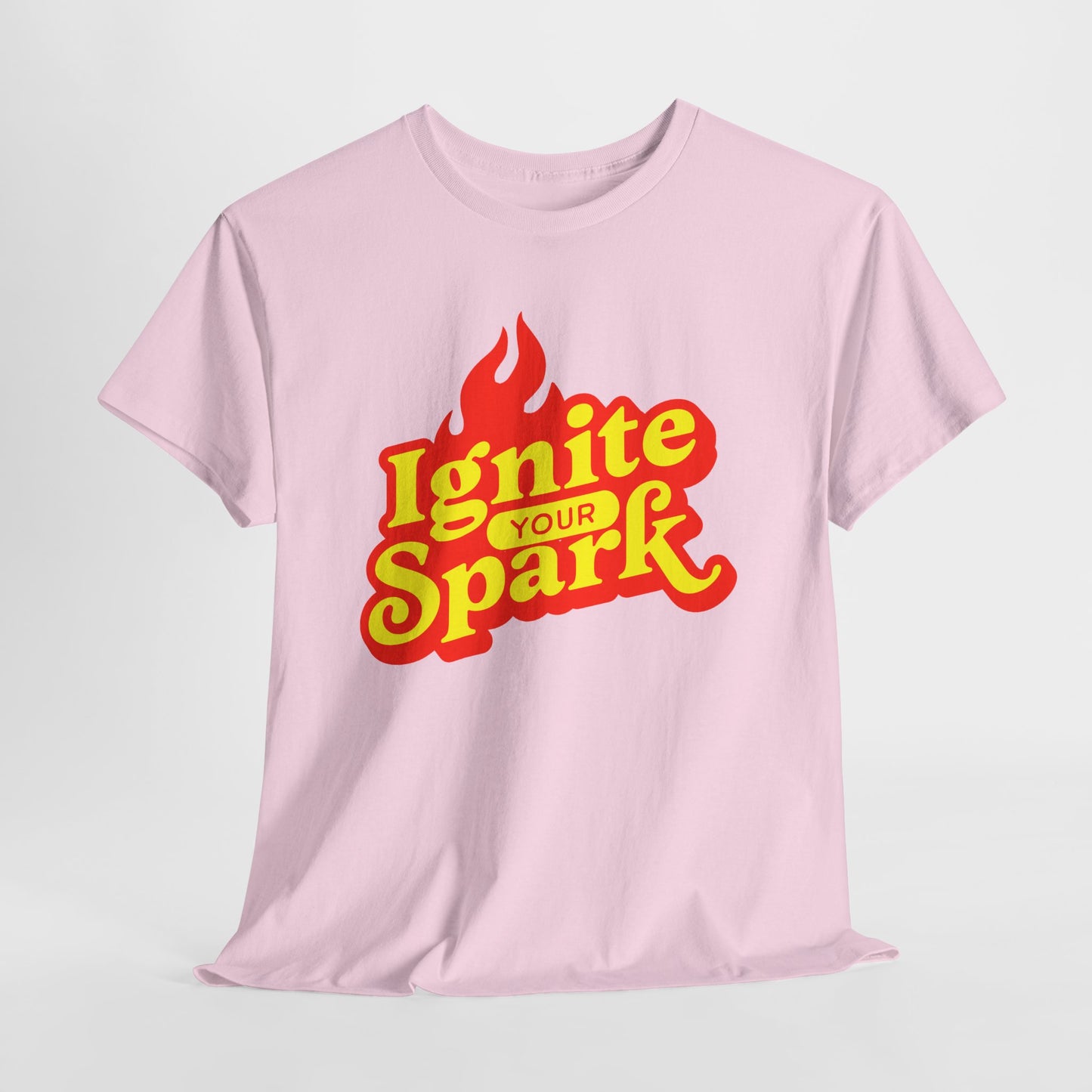 Retro Flame Ignite Graphic T-Shirt Tee, Bold Groovy Lettering Shirt, Motivational Spark Top, Gildan 5000 Inspirational Gift Tee