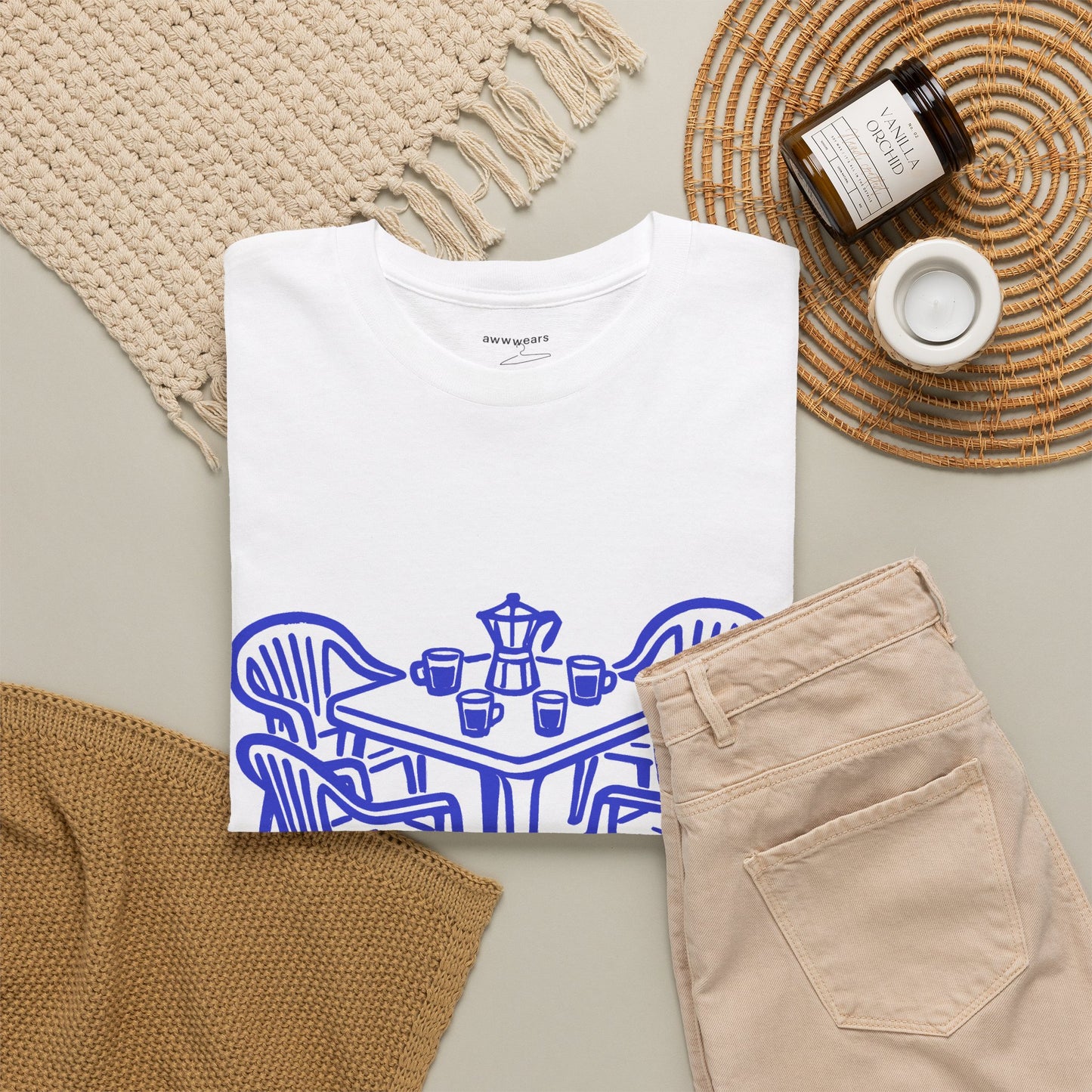 Coffee Table Line Art Graphic T-Shirt Tee, Retro Hand Drawn Shirt, Cozy Cafe Statement Top, Gildan 5000 Coffee Gift Tee