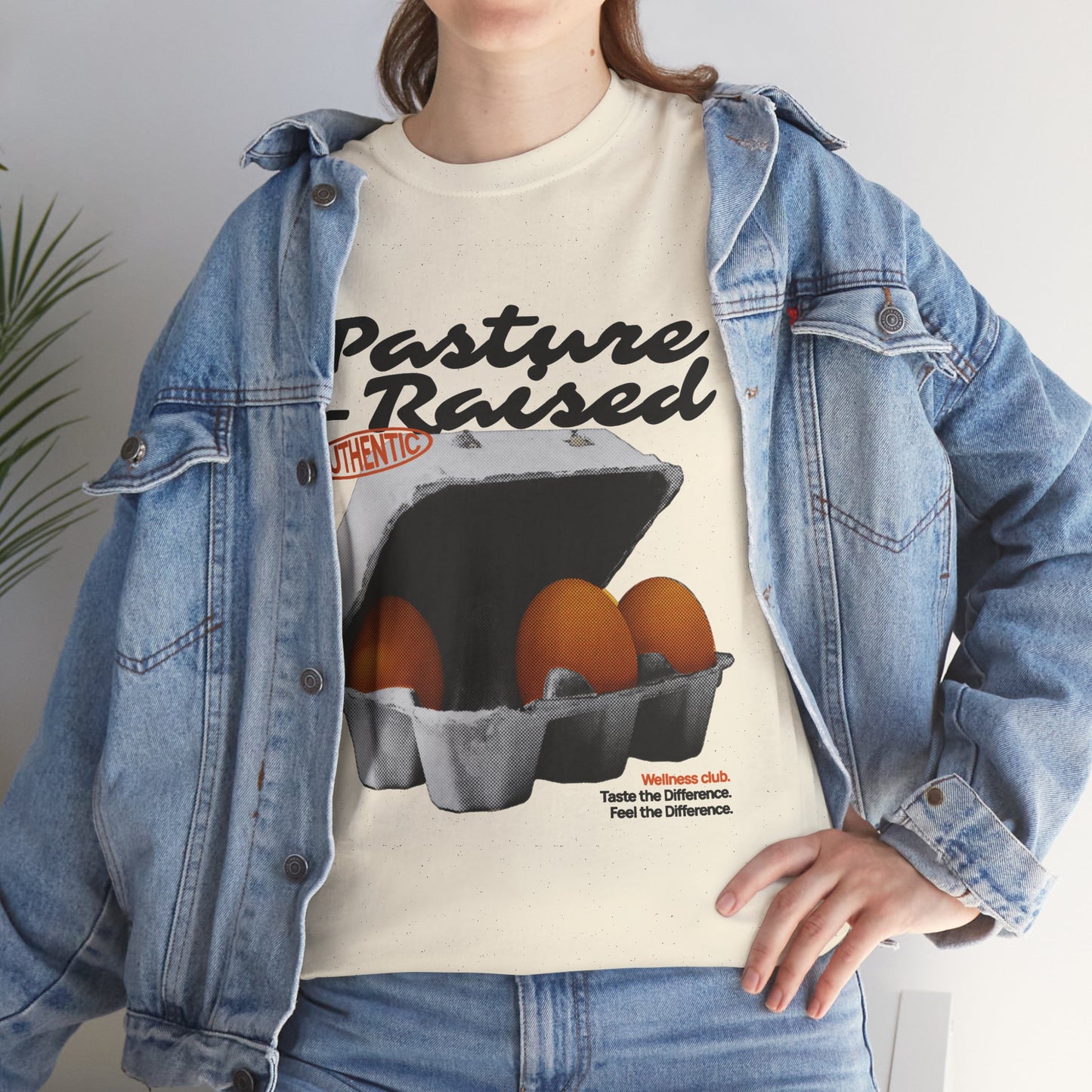 Pasture Raised Eggs Graphic T-Shirt Tee, Retro Halftone Wellness Shirt, Farmers Market Statement Top, Gildan 5000 Foodie Gift Tee