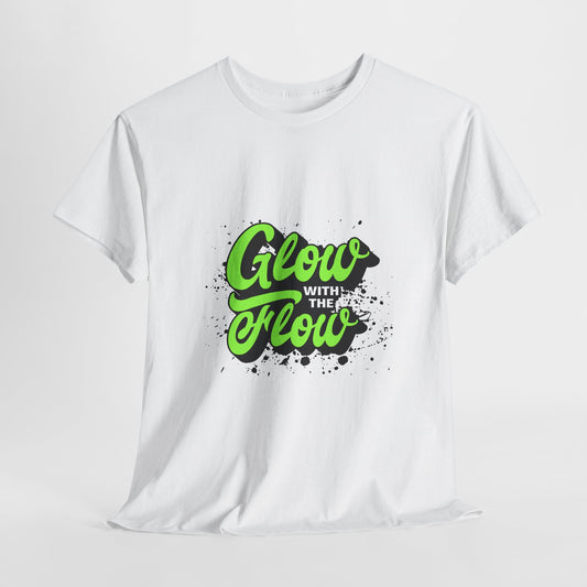 Glow With The Flow Graphic T-Shirt Tee, Neon Splatter Streetwear Shirt, Bold Motivational Statement Top, Gildan 5000 Trendy Gift Tee