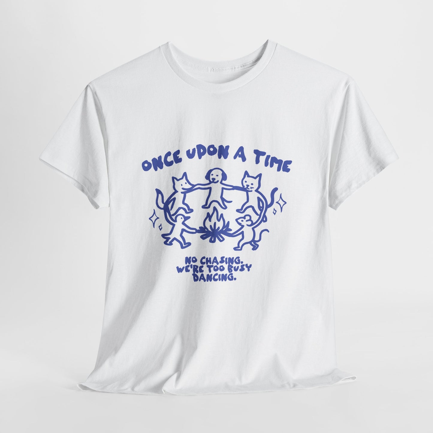 Once Upon A Time T-Shirt, Cat Dog Mouse Campfire Graphic Tee, Cute Animal Streetwear Shirt, Funny Pet Aesthetic Gift