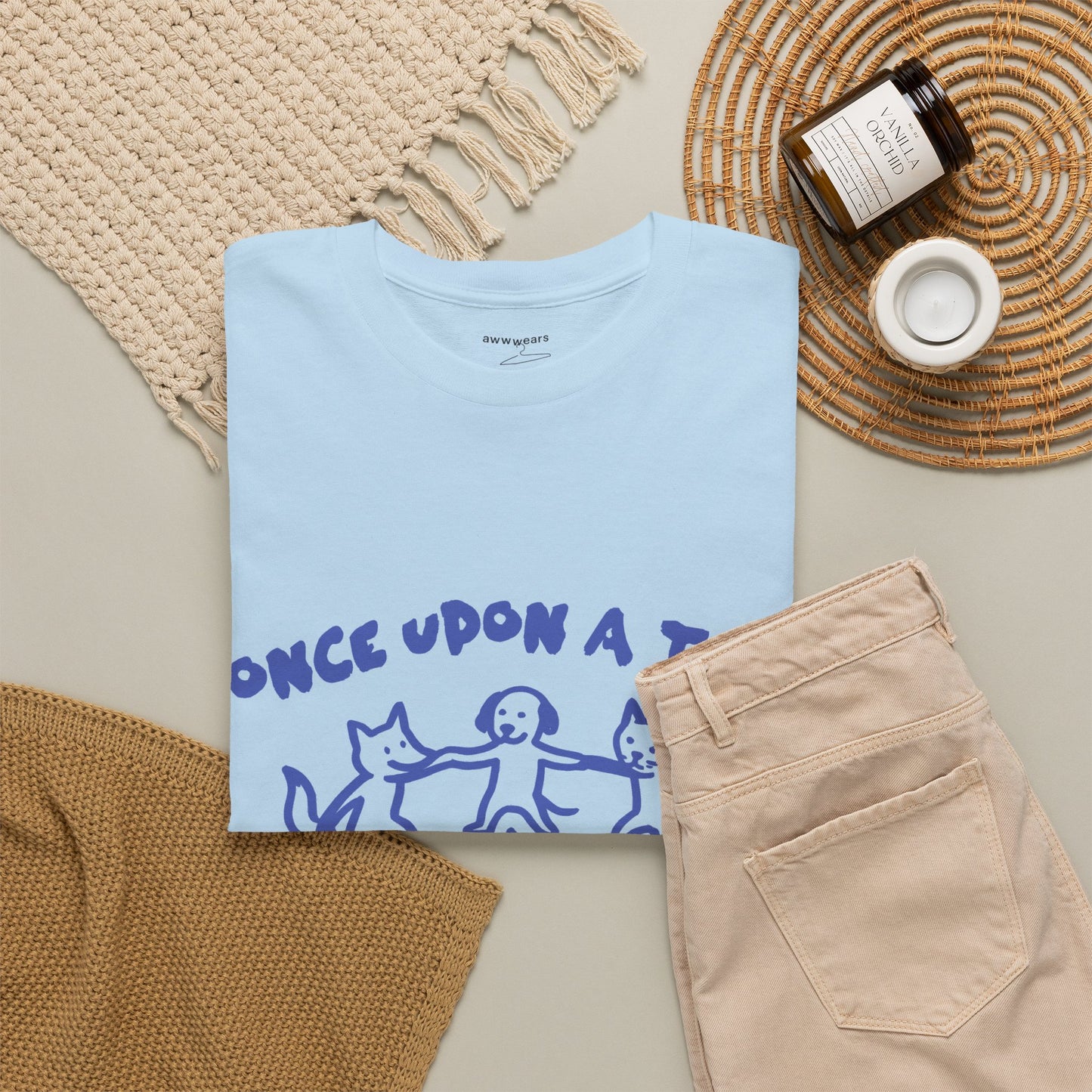 Once Upon A Time T-Shirt, Cat Dog Mouse Campfire Graphic Tee, Cute Animal Streetwear Shirt, Funny Pet Aesthetic Gift