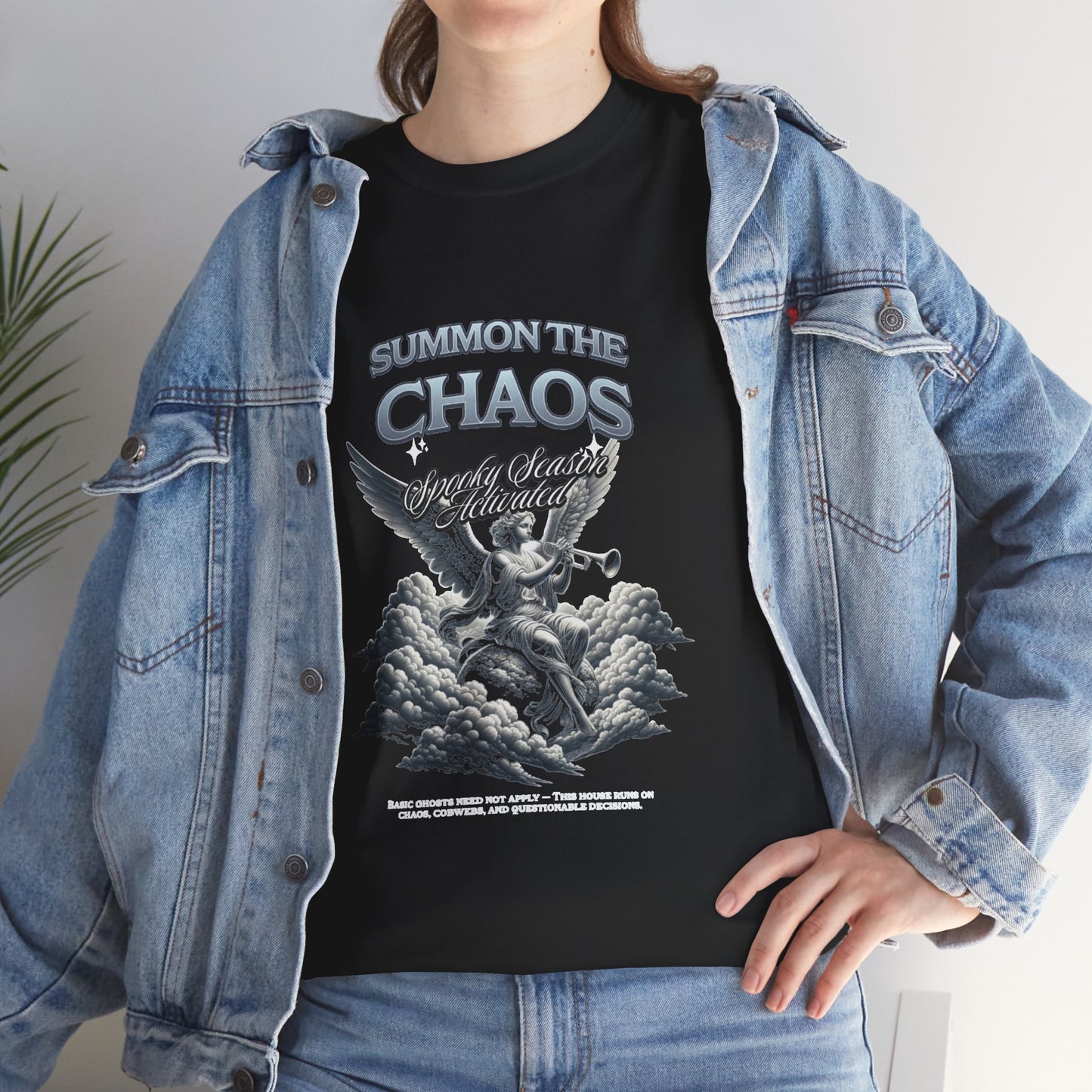 Summon The Chaos T-Shirt, Gothic Angel Trumpet Statue Graphic Tee, Spooky Season Streetwear Shirt, Halloween Vintage Aesthetic Gift